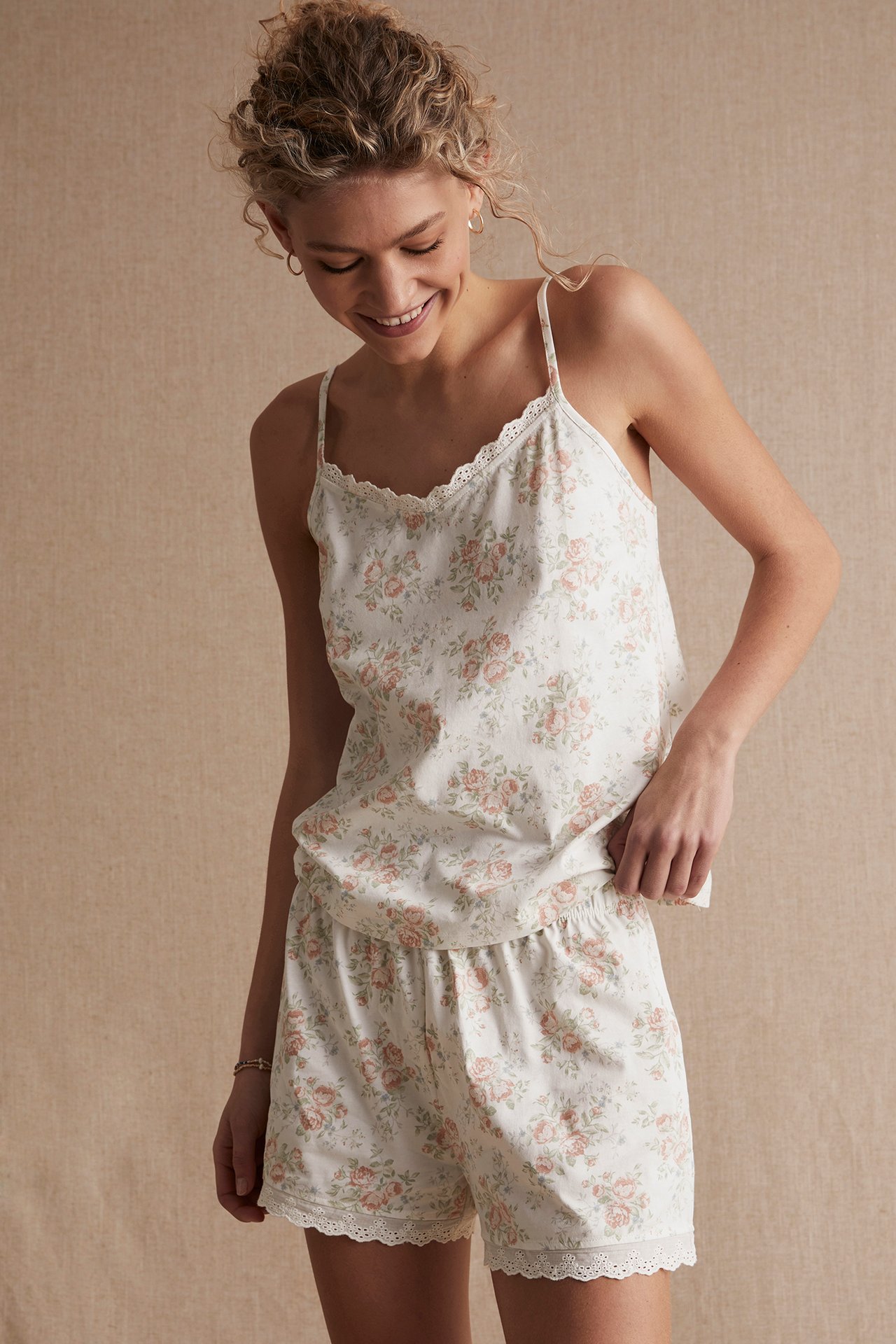 Women's floral pajama set - Off-white - 1