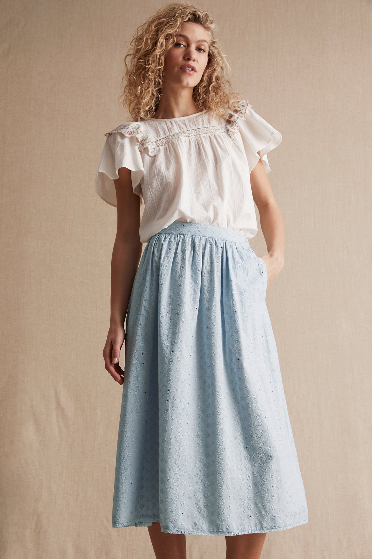 Women's broderie anglaise skirt - Blue - 181cm / Storlek: S - 1