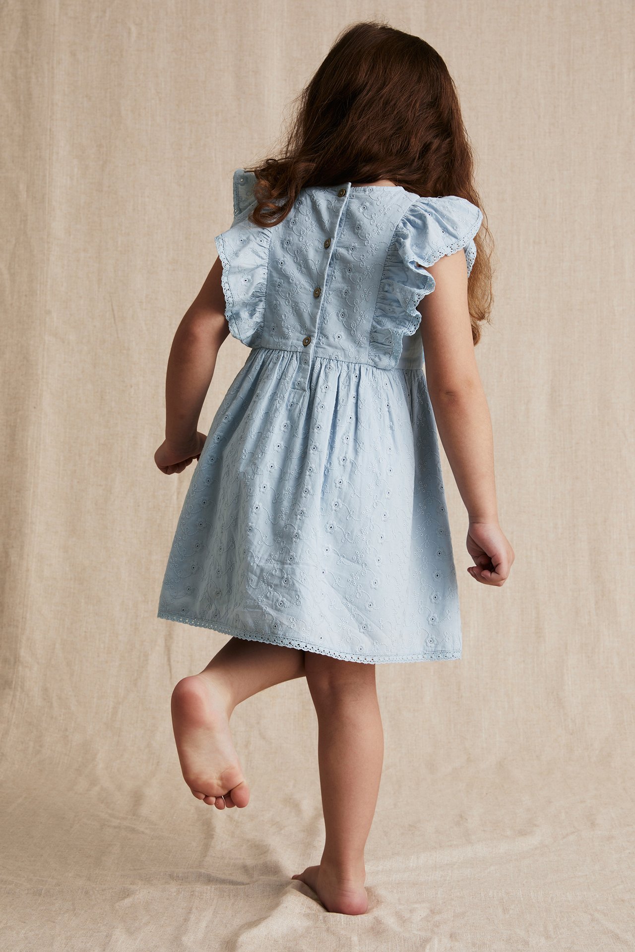 Kleid mit Lochstickerei - Blau - 5