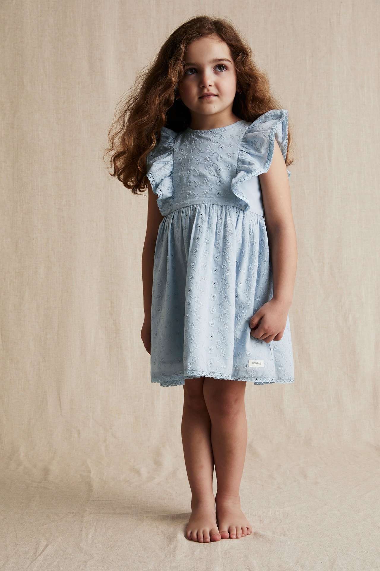 Kleid mit Lochstickerei - Blau - 2
