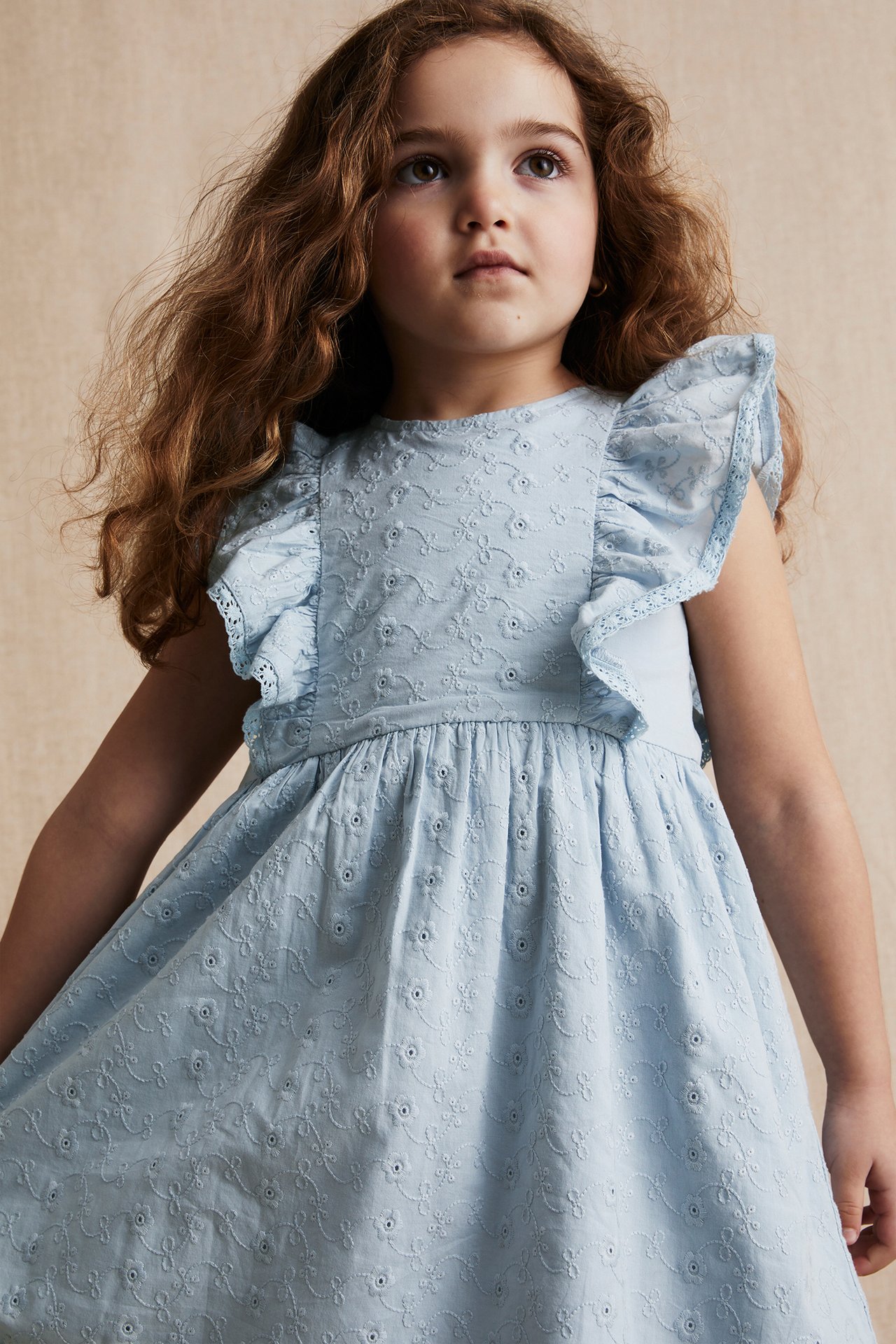 Kleid mit Lochstickerei - Blau - 3