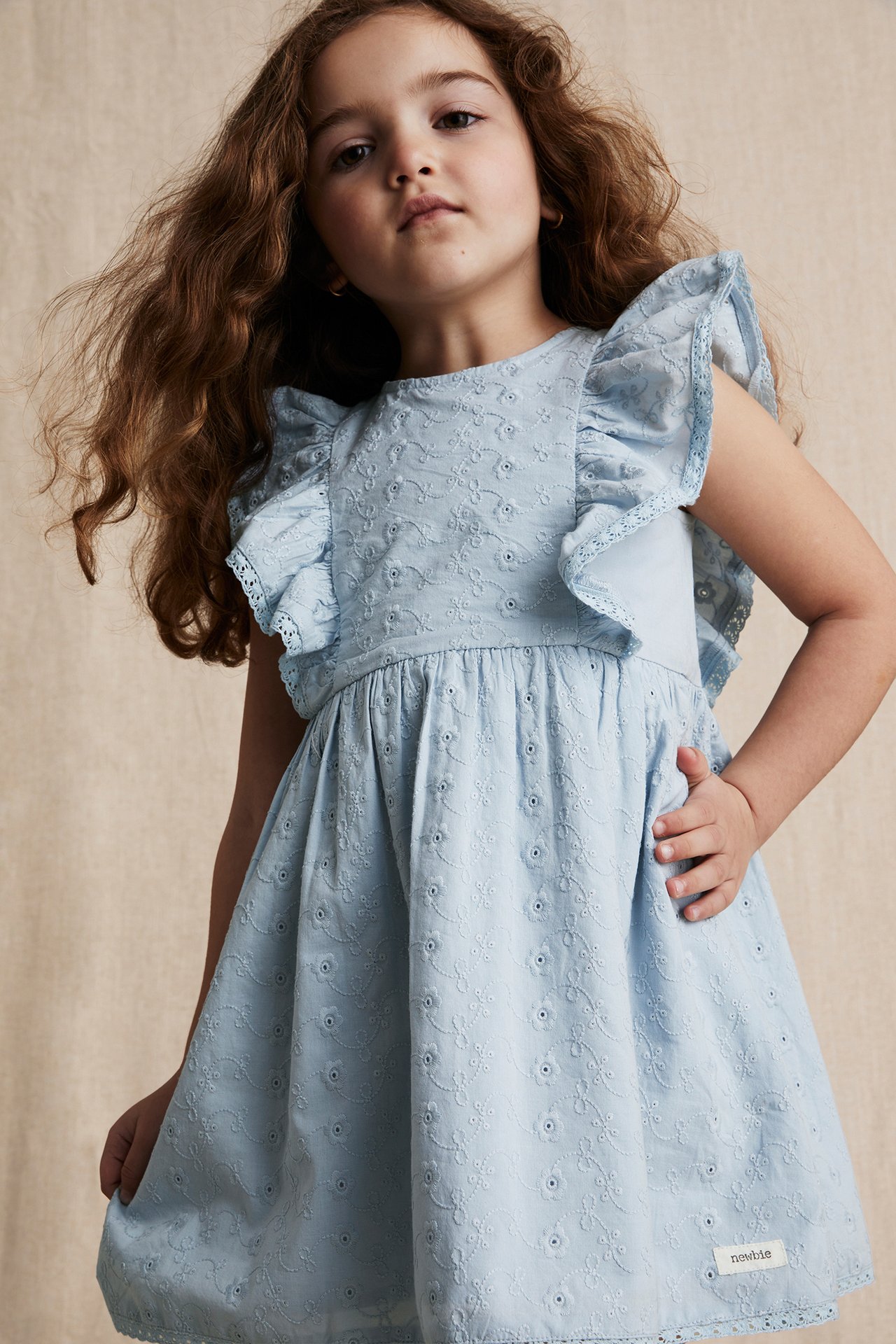 Kleid mit Lochstickerei - Blau - 1