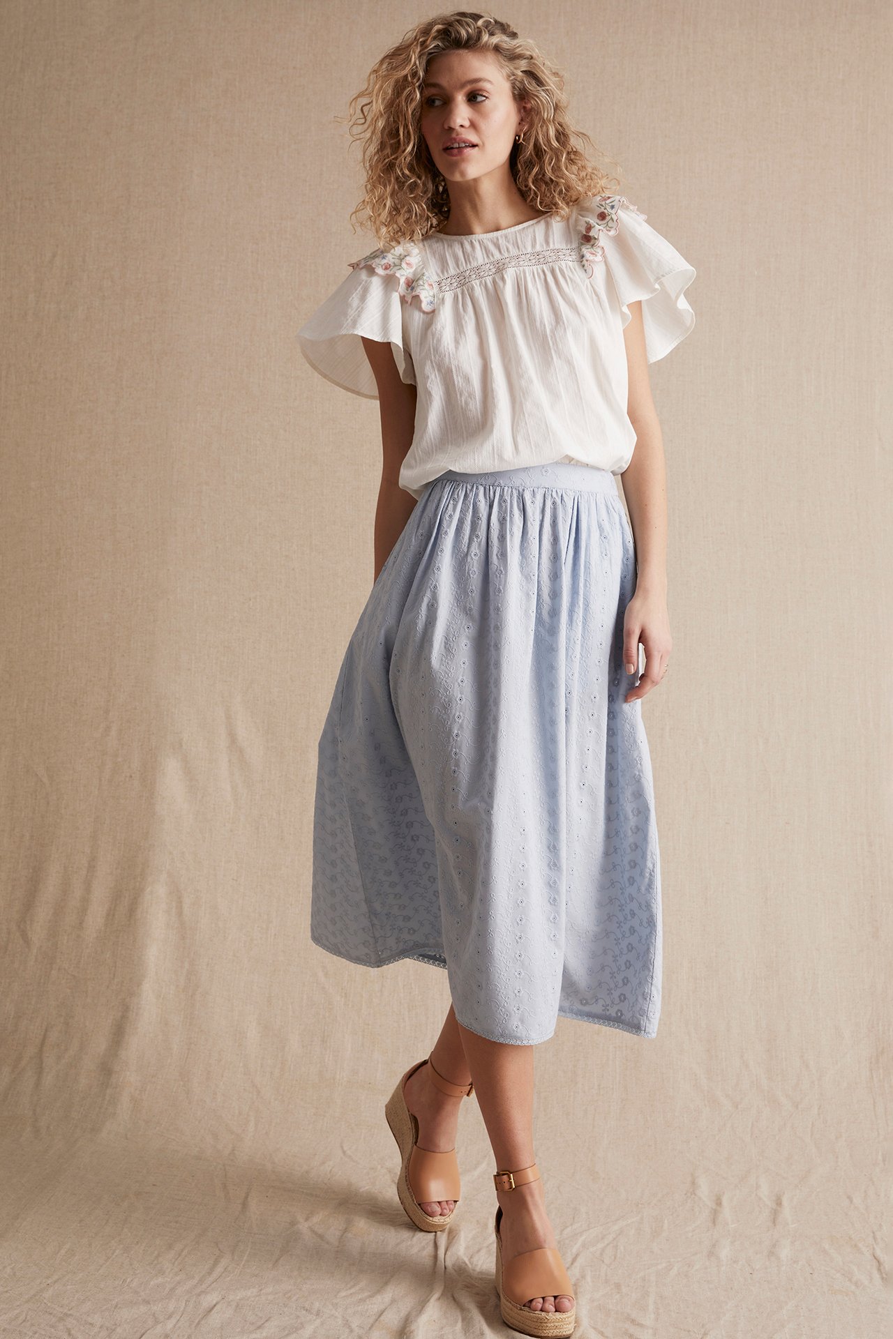 Women's floral-embroidered blouse - Off-white - 181cm / Storlek: S - 2