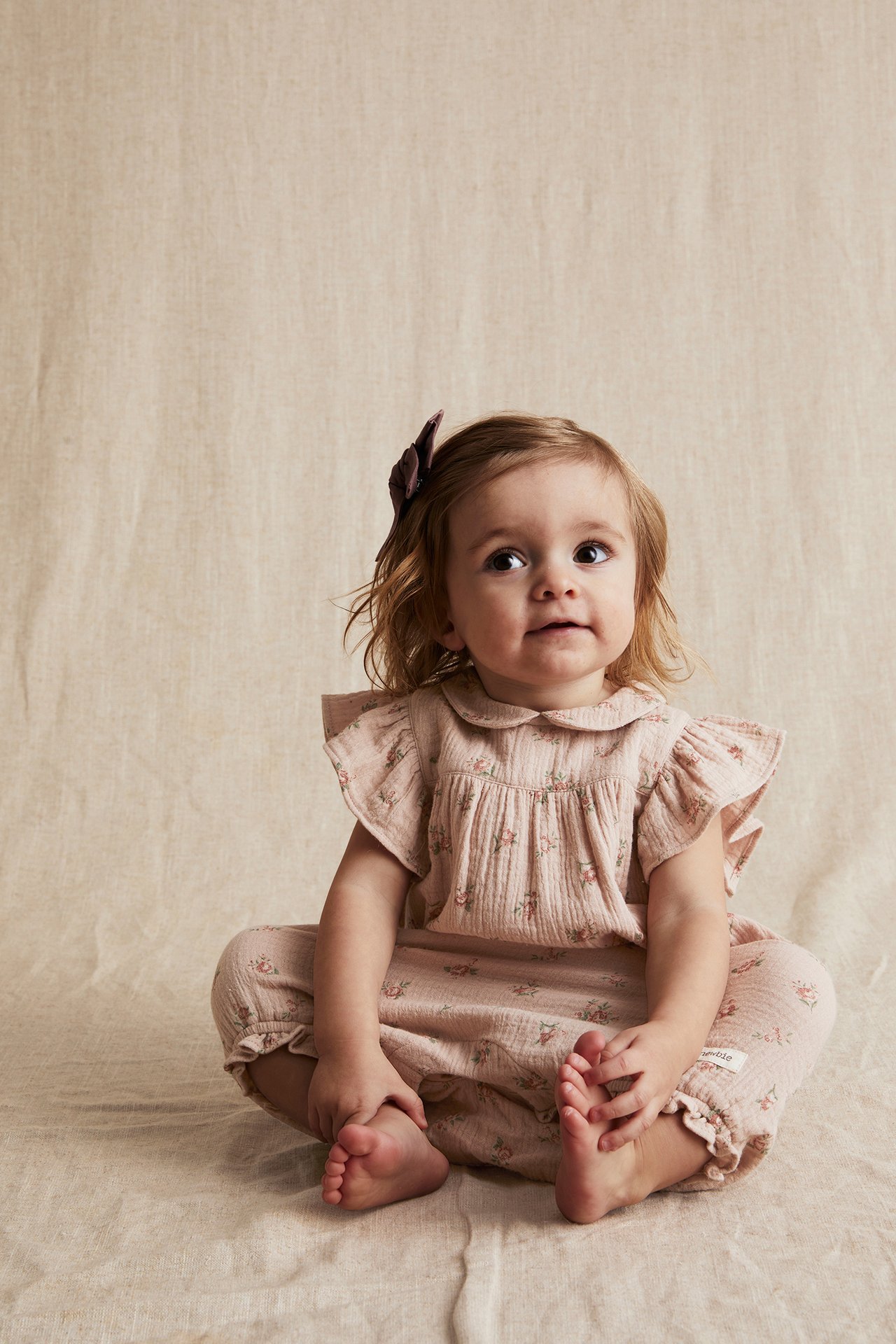 Floral cotton crepe romper - Light pink - 2