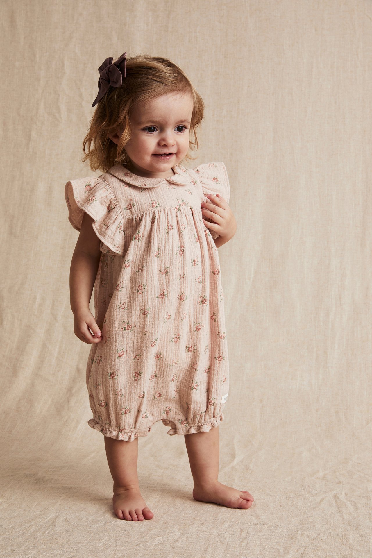 Floral cotton crepe romper - Light pink - 1