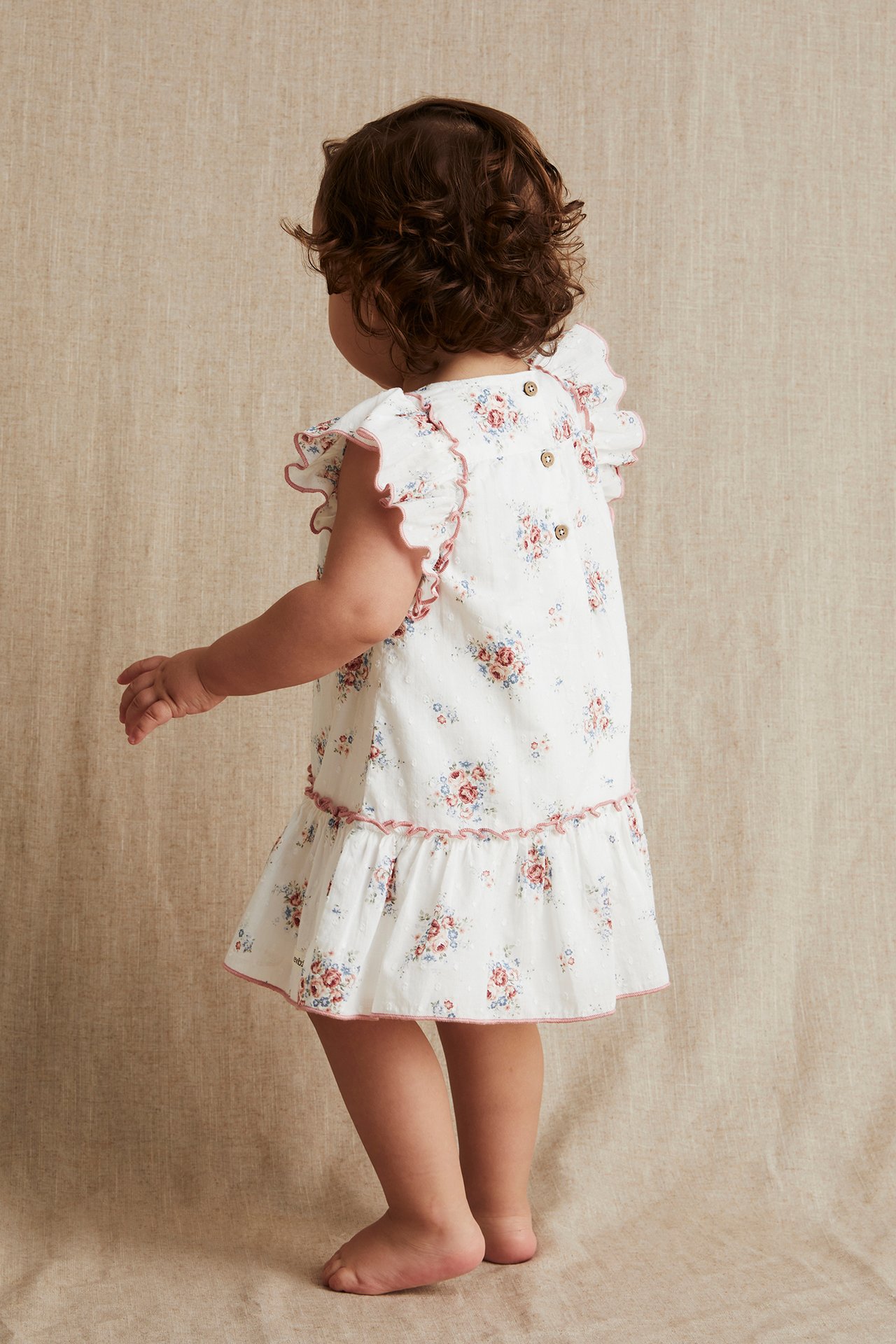 Floral contrast stitch dress - Off-white - 4