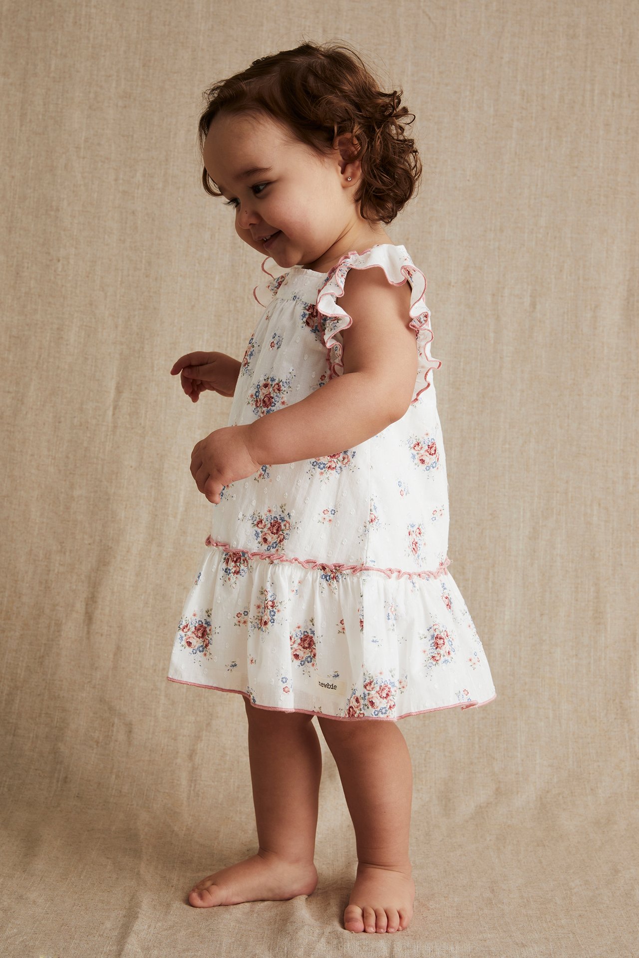 Floral contrast stitch dress - Off-white - 2