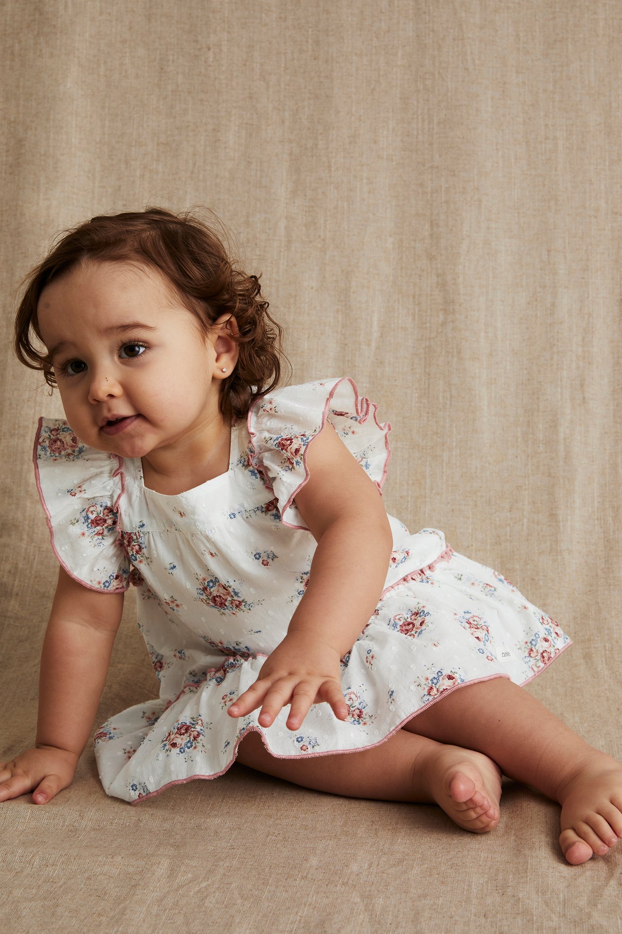 Floral contrast stitch dress - Off-white - 3