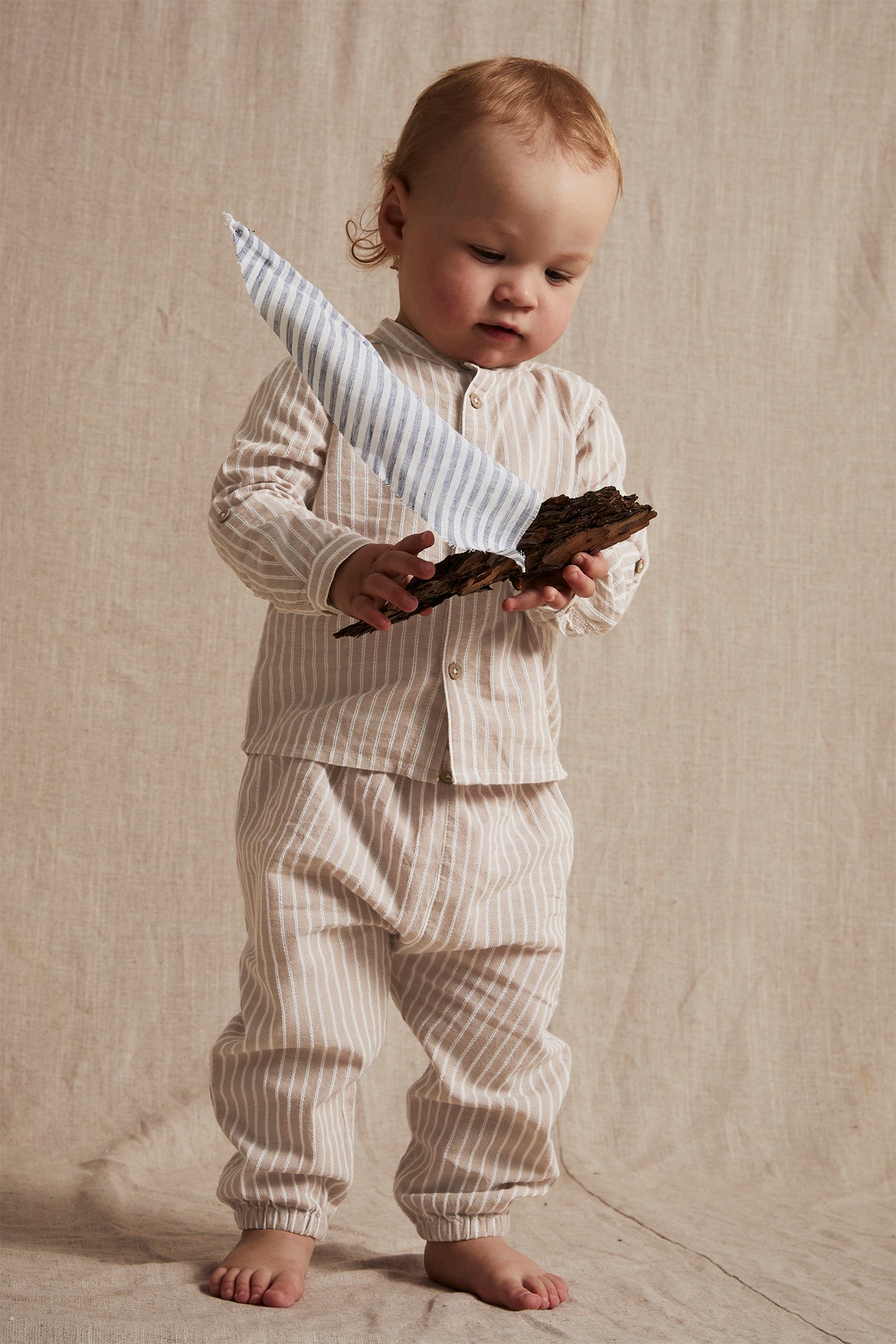 Striped woven pants - Beige - 1