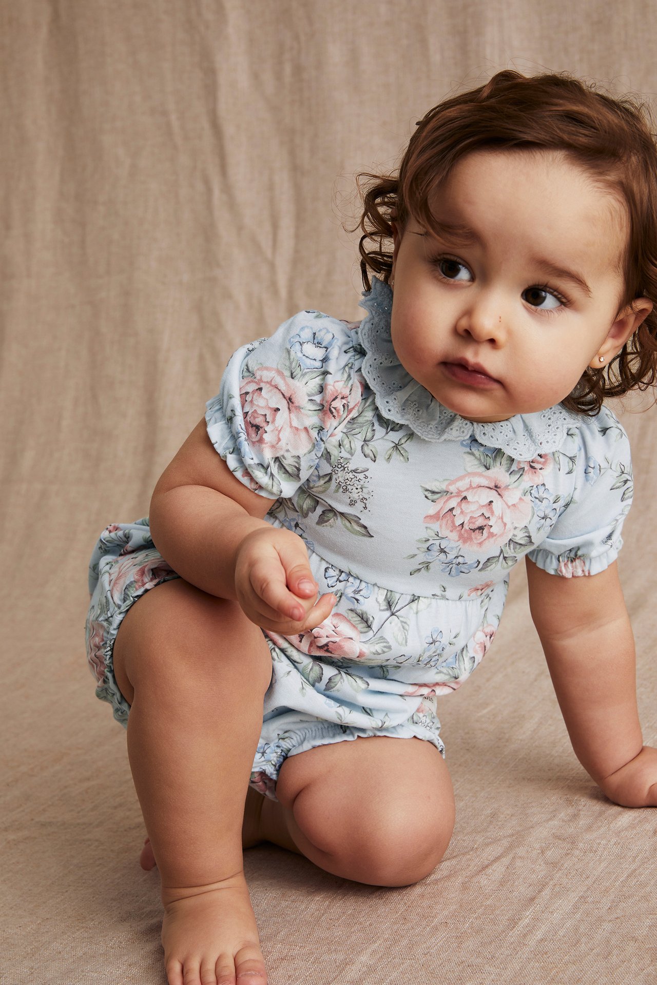 Floral collar romper - Light blue - 2