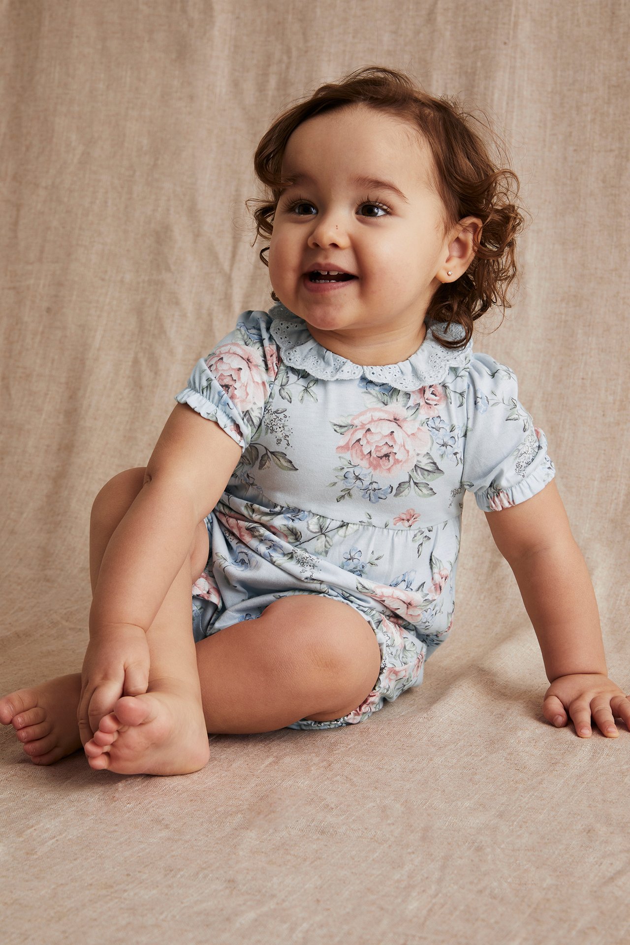 Floral collar romper - Light blue - 1