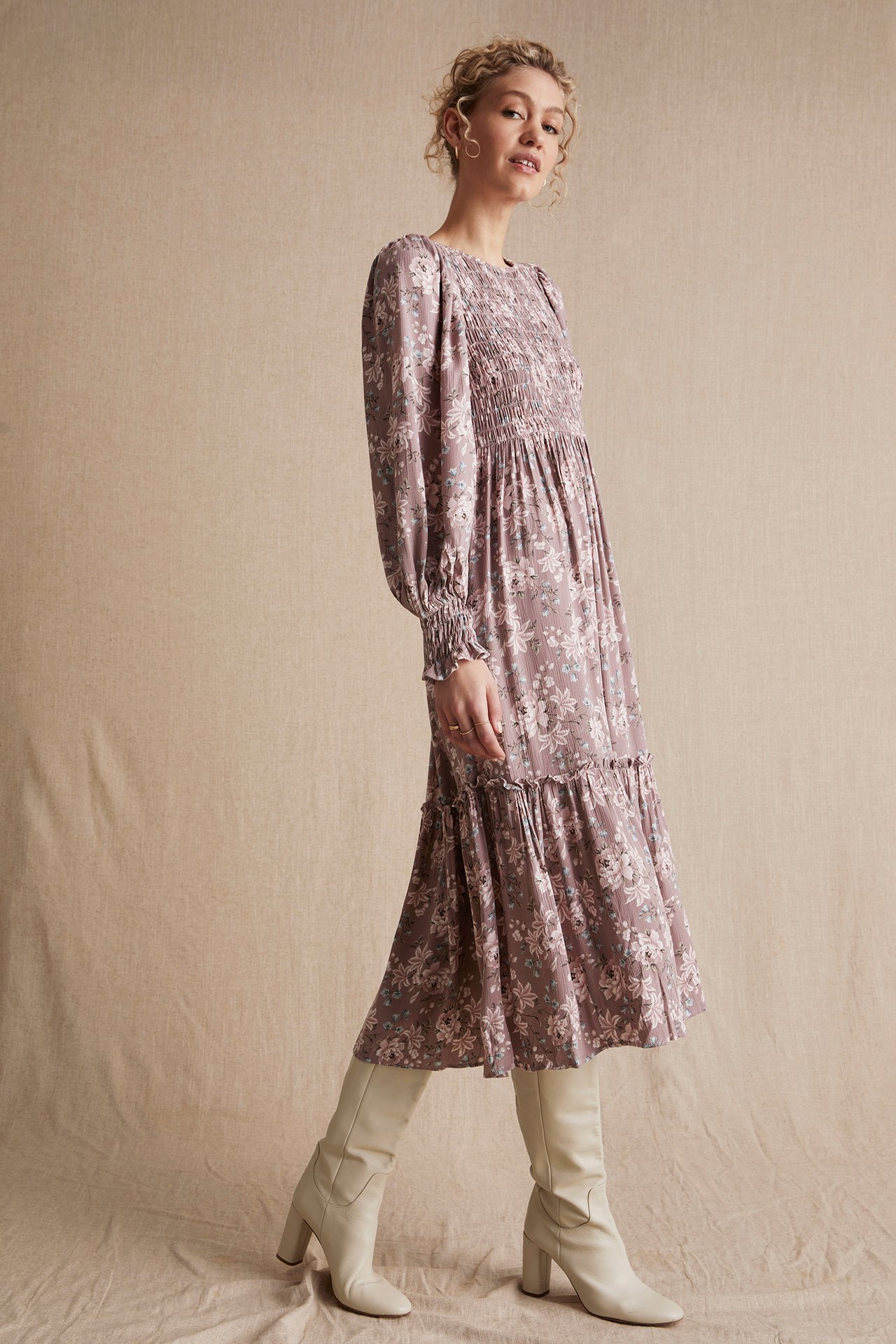 Womens lilac floral dress - Purple - 1