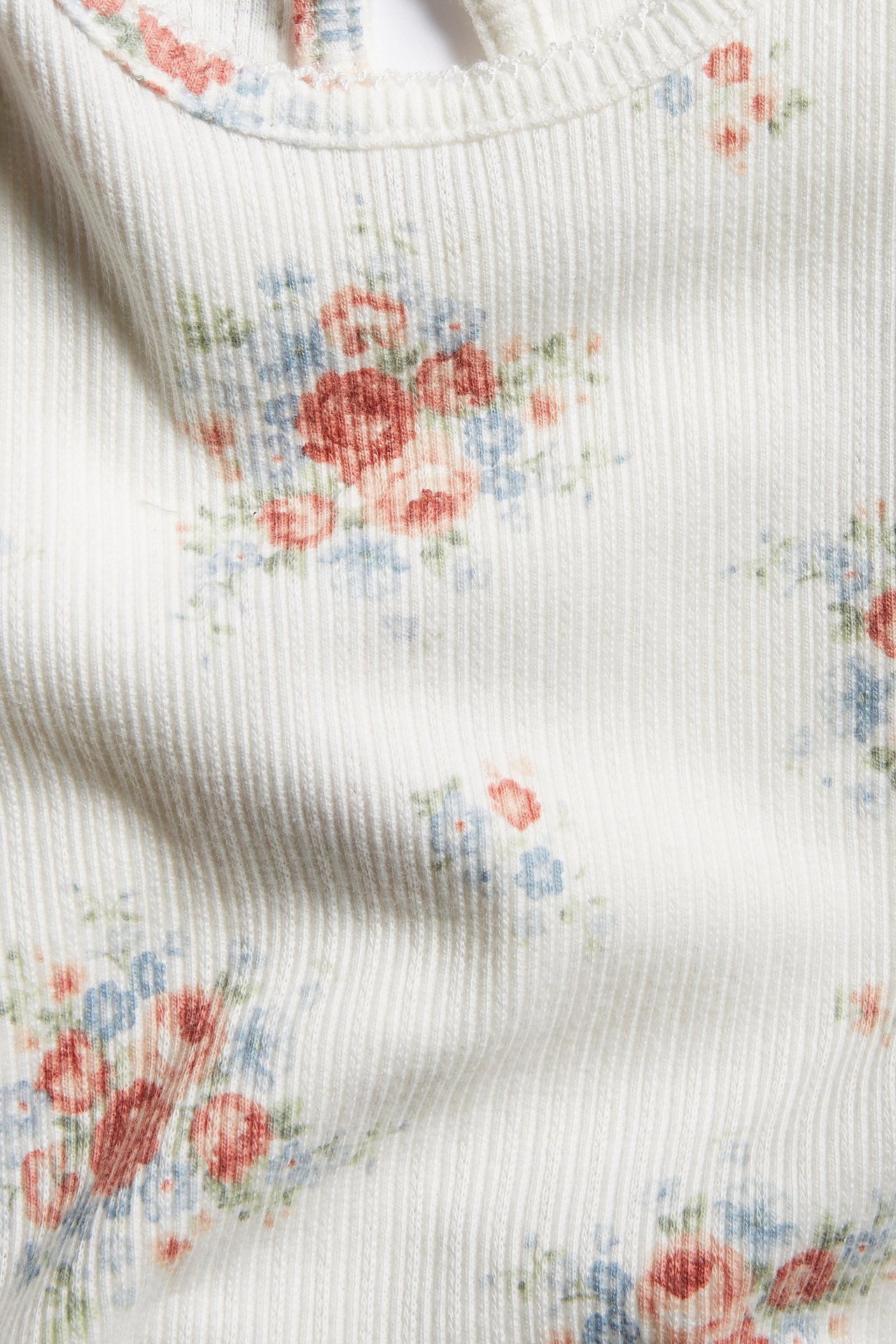 Body mit Blumenmuster und kurzen Puffärmeln - Naturweiß - 1