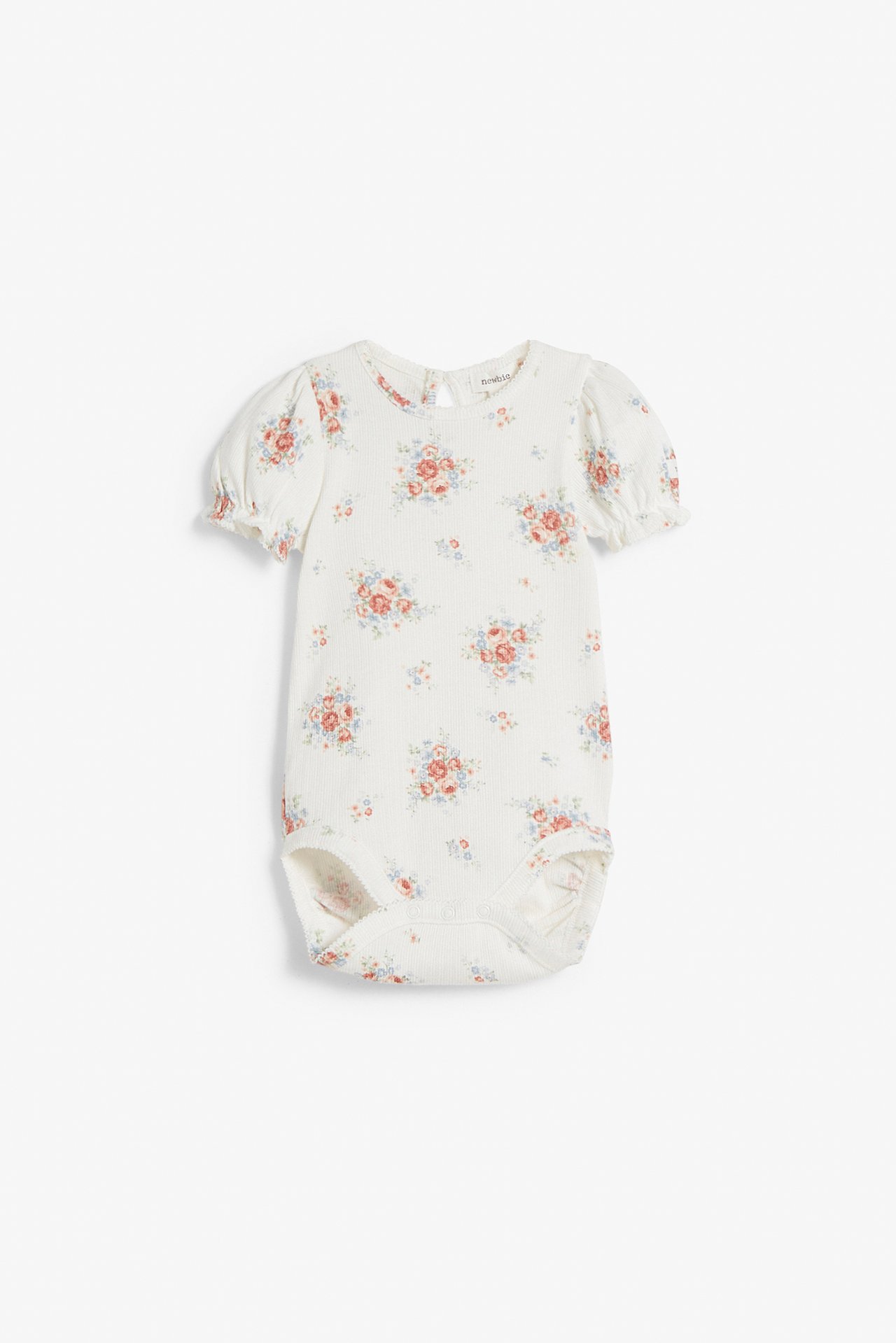 Body mit Blumenmuster und kurzen Puffärmeln - Naturweiß - 2