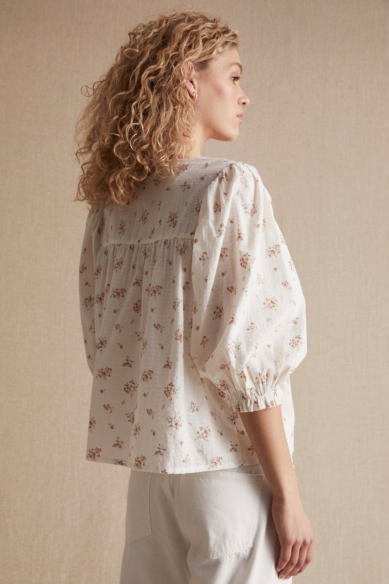 Bluse mit Blumenmuster und Dreiviertelärmeln für Damen - Naturweiß - 181 cm/Größe S - 4