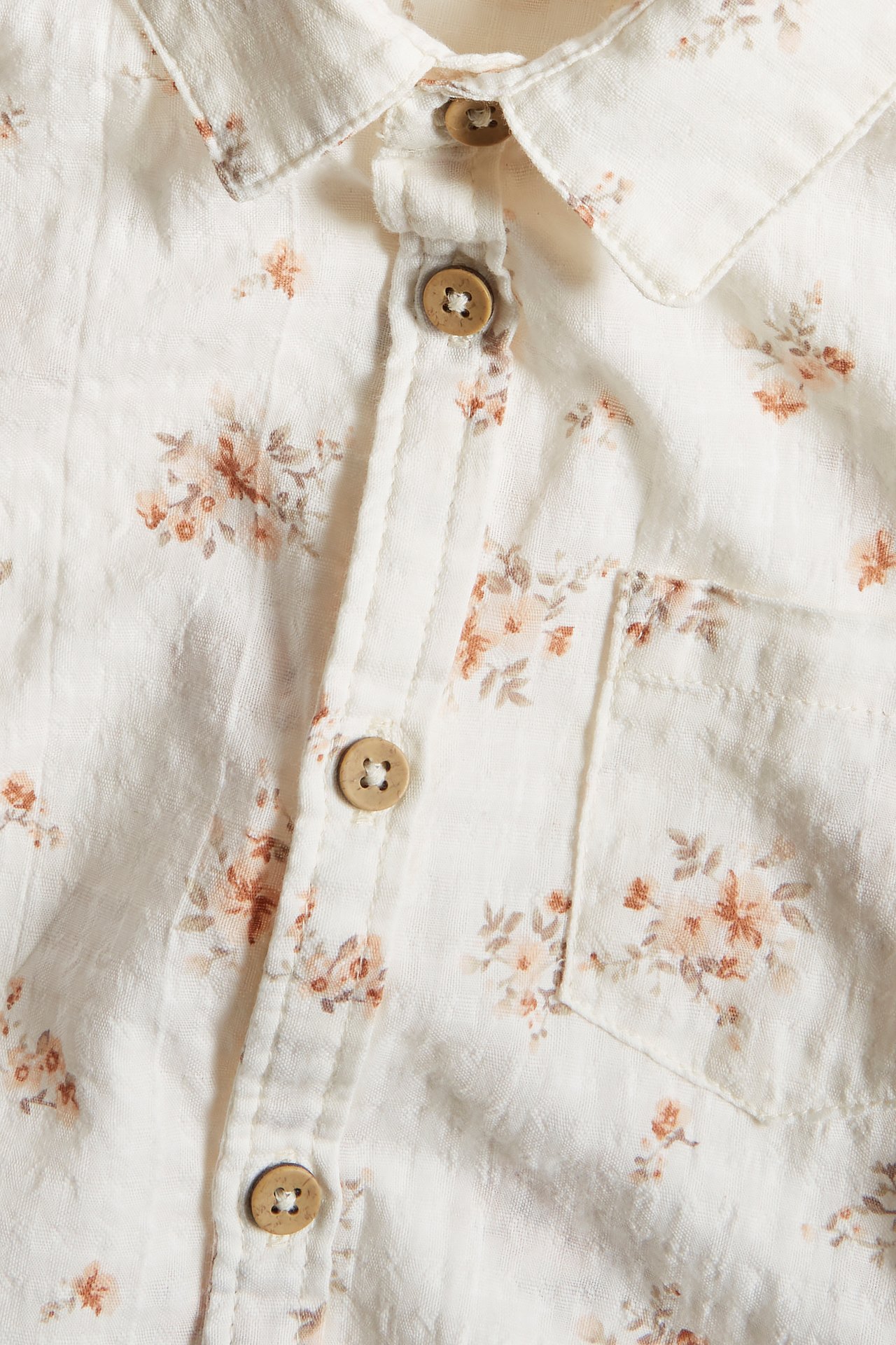 Floral woven short-sleeved shirt - Off-white - 1