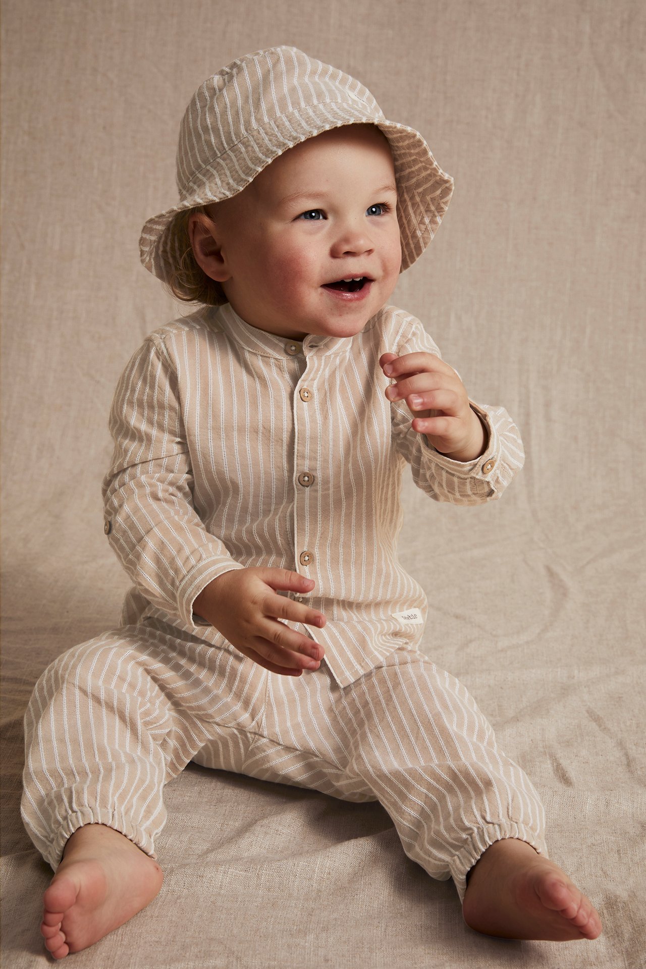 Striped mason collar shirt - Beige - 2