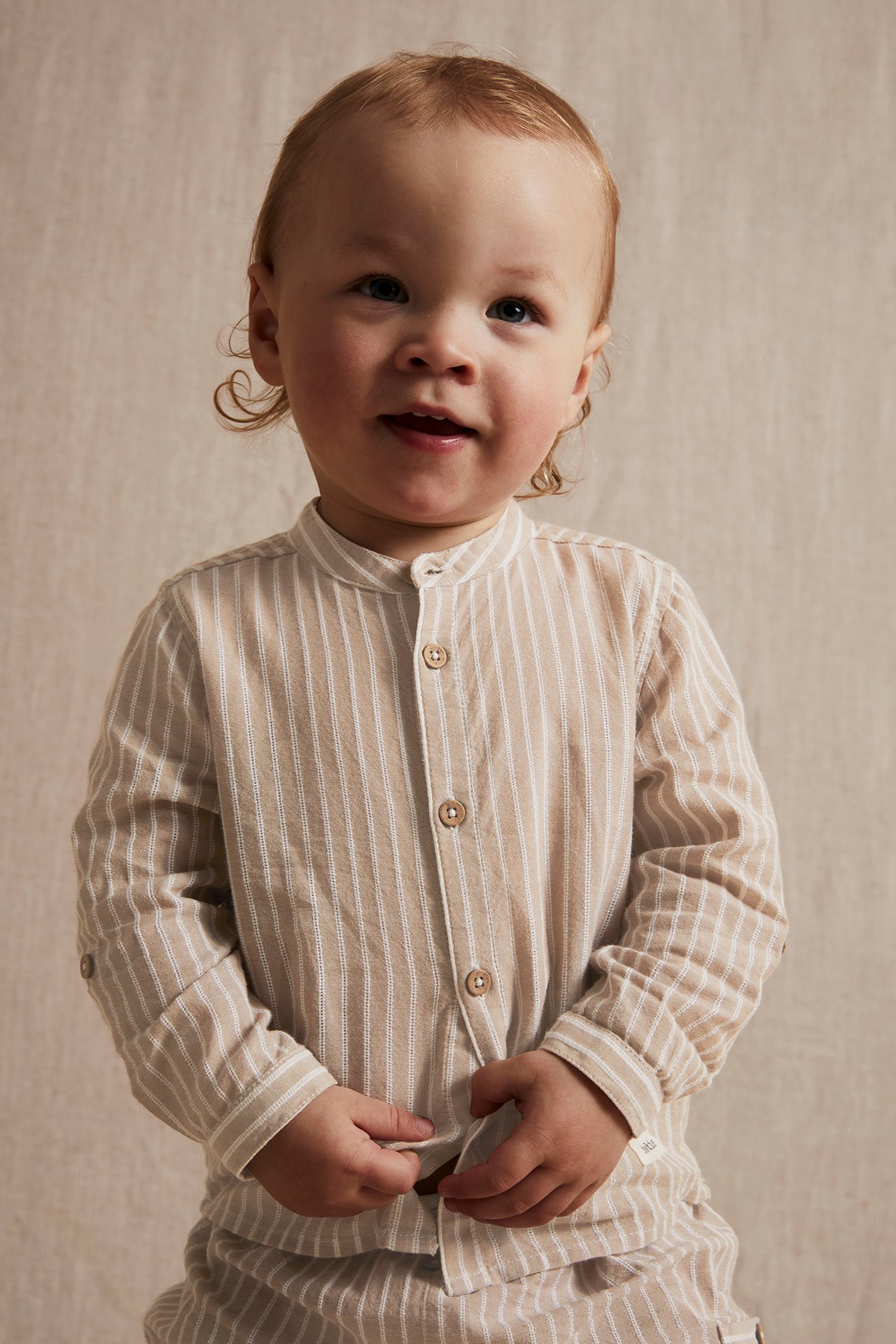 Striped mason collar shirt - Beige - 3