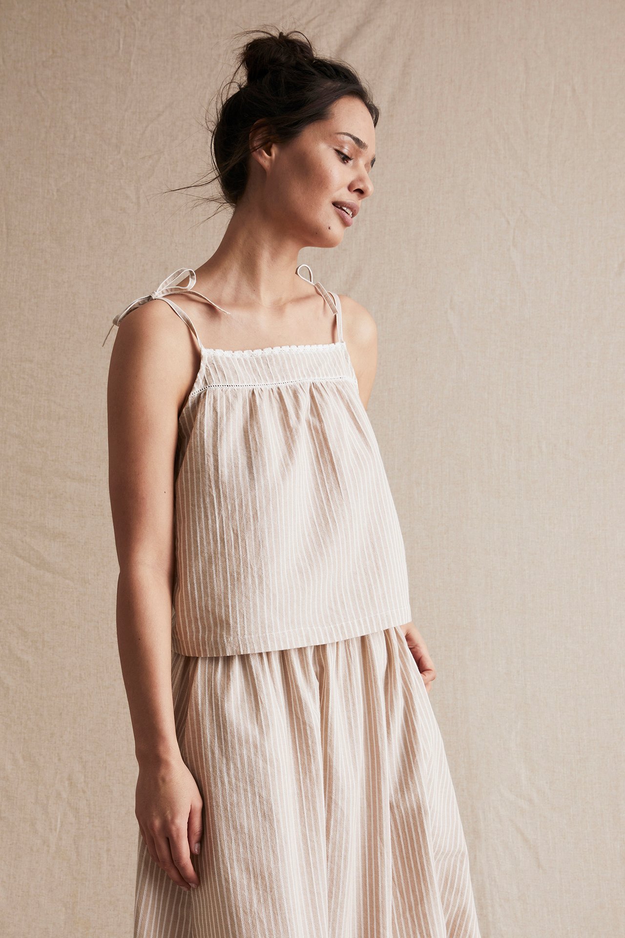 Gestreiftes Top mit gebundenen Trägern für Damen - Beige - 181 cm/Größe S - 4