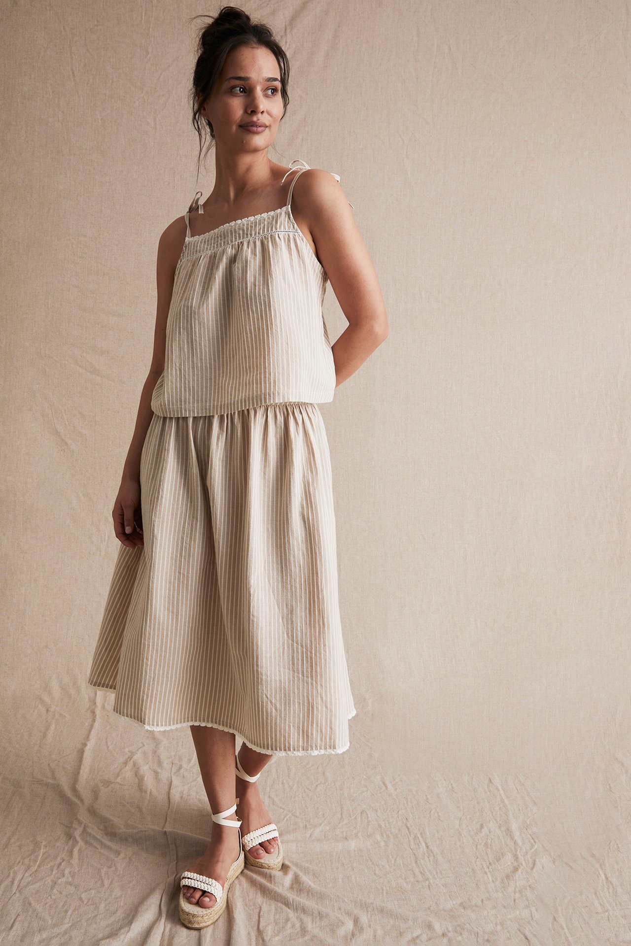 Gestreiftes Top mit gebundenen Trägern für Damen - Beige - 181 cm/Größe S - 5
