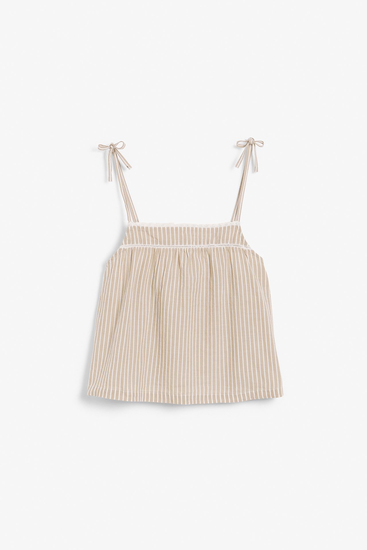 Gestreiftes Top mit gebundenen Trägern für Damen - Beige - 8