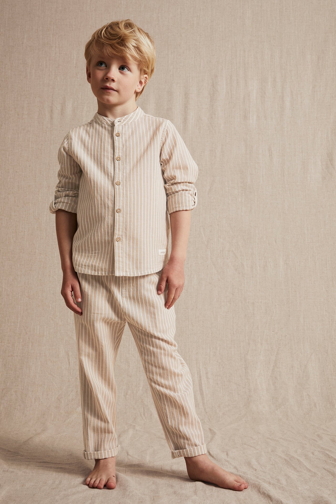 Striped mason collar shirt - Beige - 2