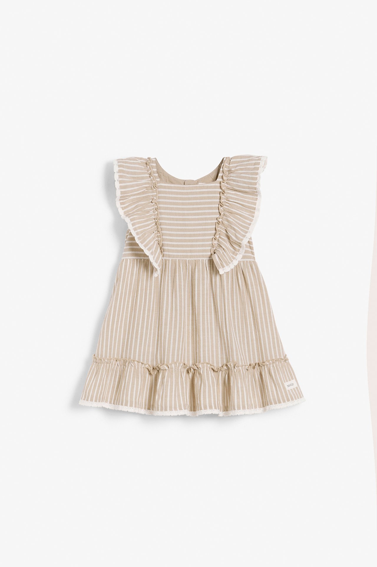 Striped frill dress - Beige - 1