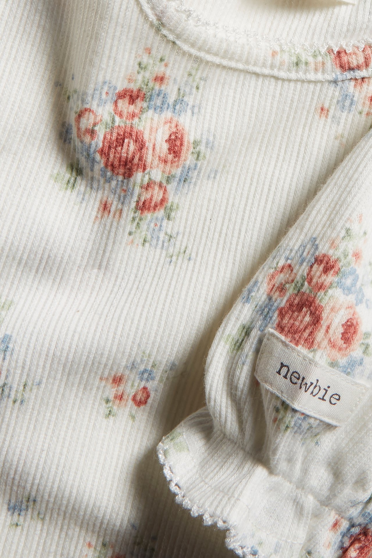 Floral short-puff-sleeved top - Off-white - 1