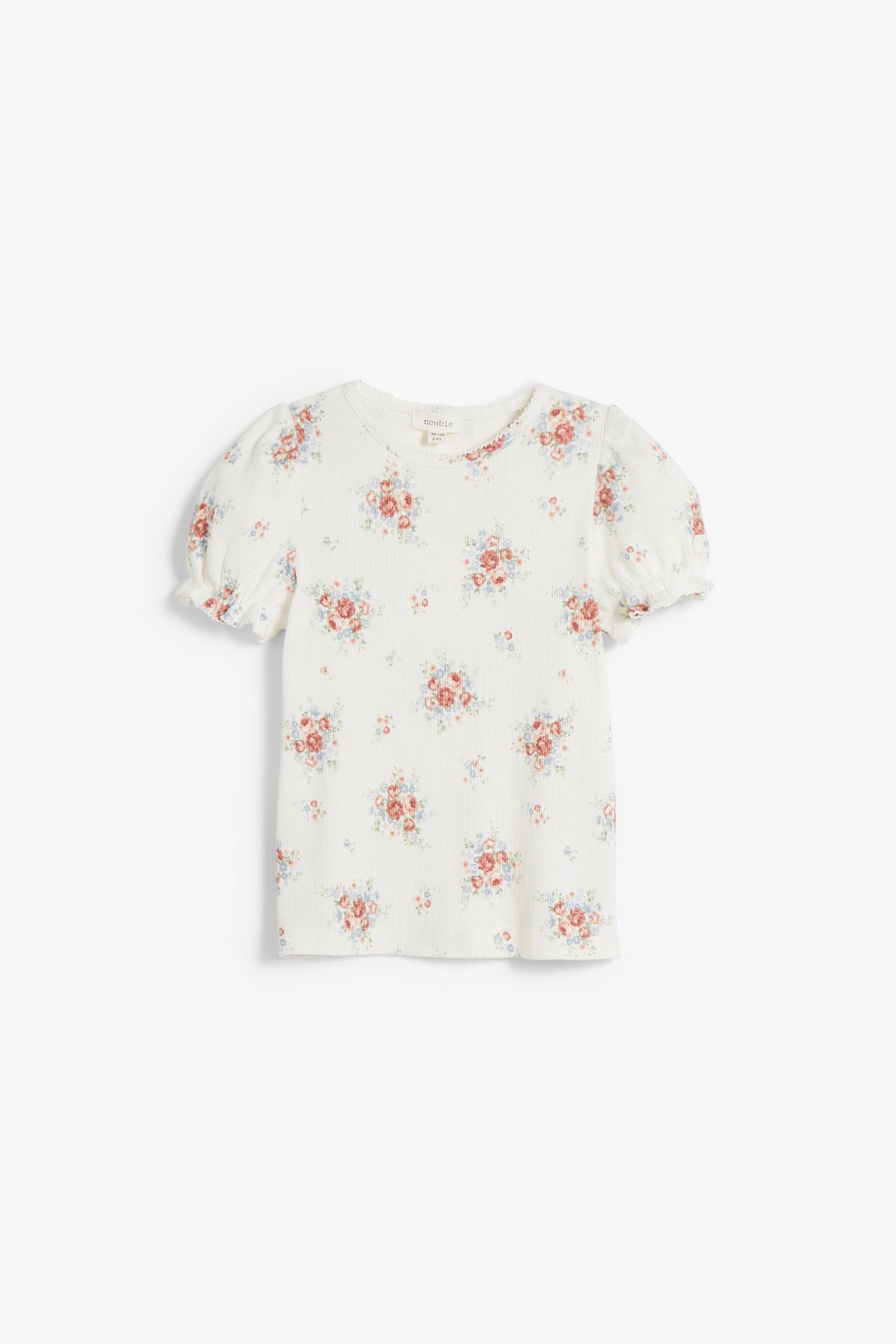 Floral short-puff-sleeved top - Off-white - 2