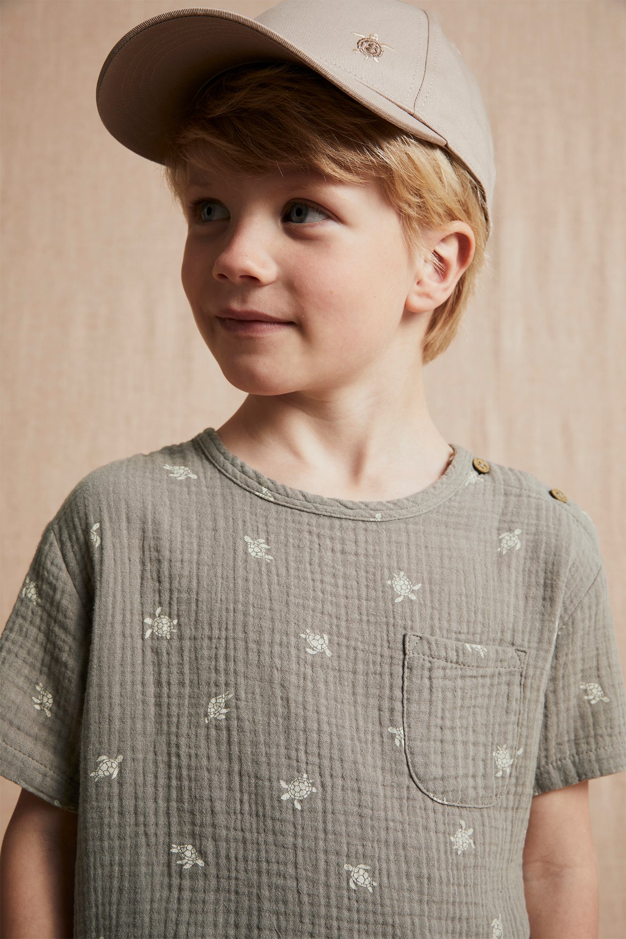 T-Shirt aus Musselin mit Schildkrötenmuster - Dunkelbeige - 3