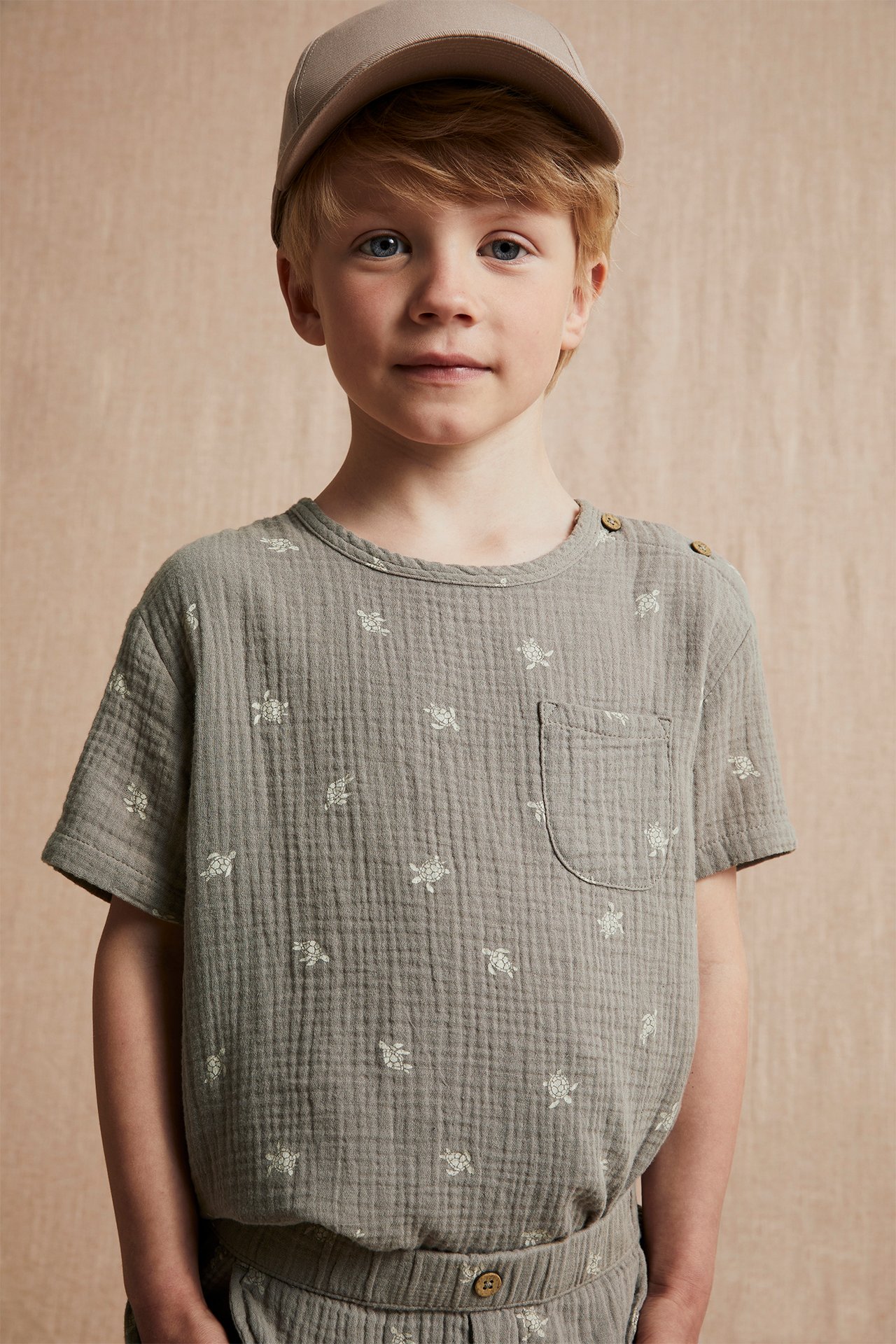 T-Shirt aus Musselin mit Schildkrötenmuster - Dunkelbeige - 4
