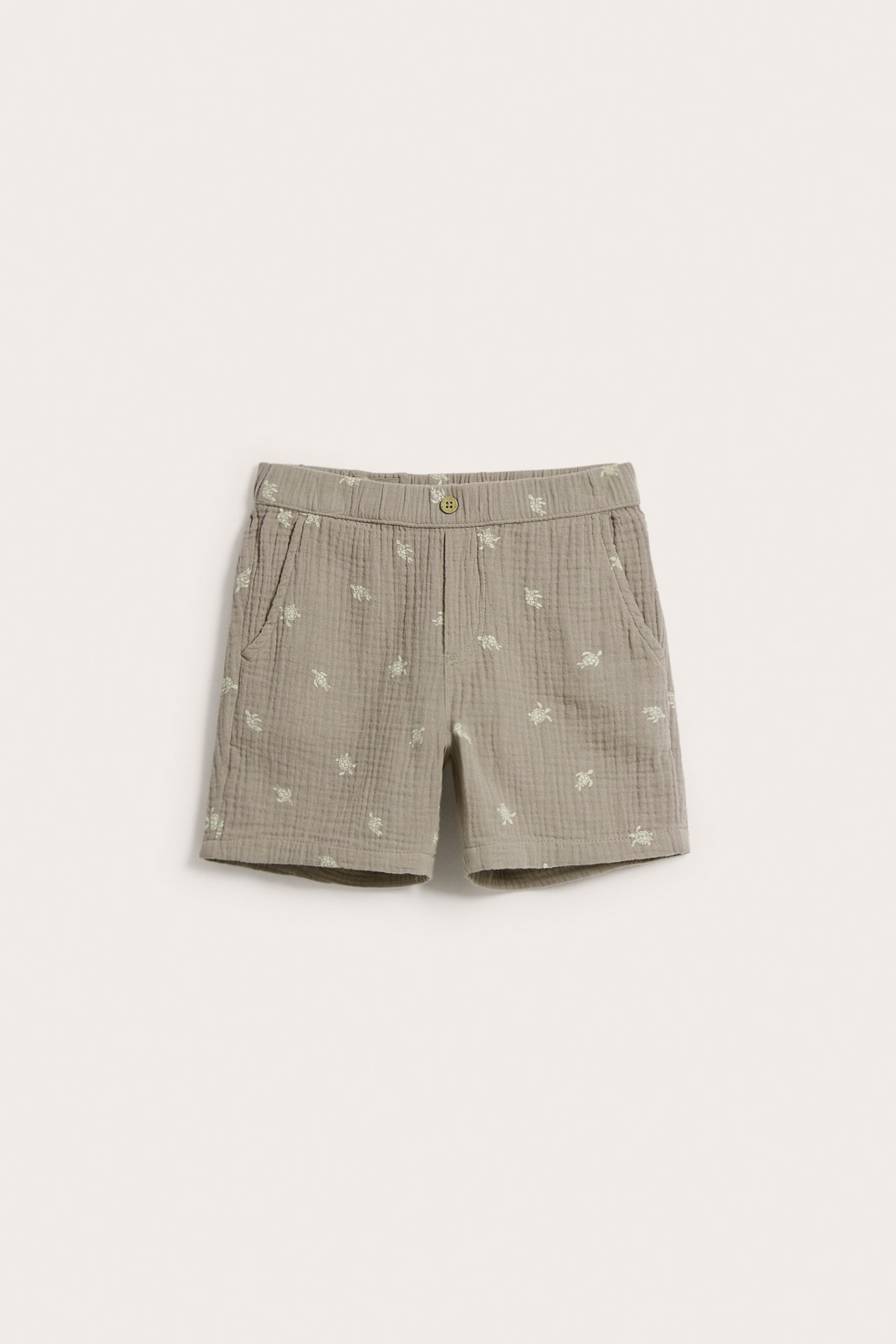 Shorts aus Musselin mit Schildkrötenmuster - Dunkelbeige - 2