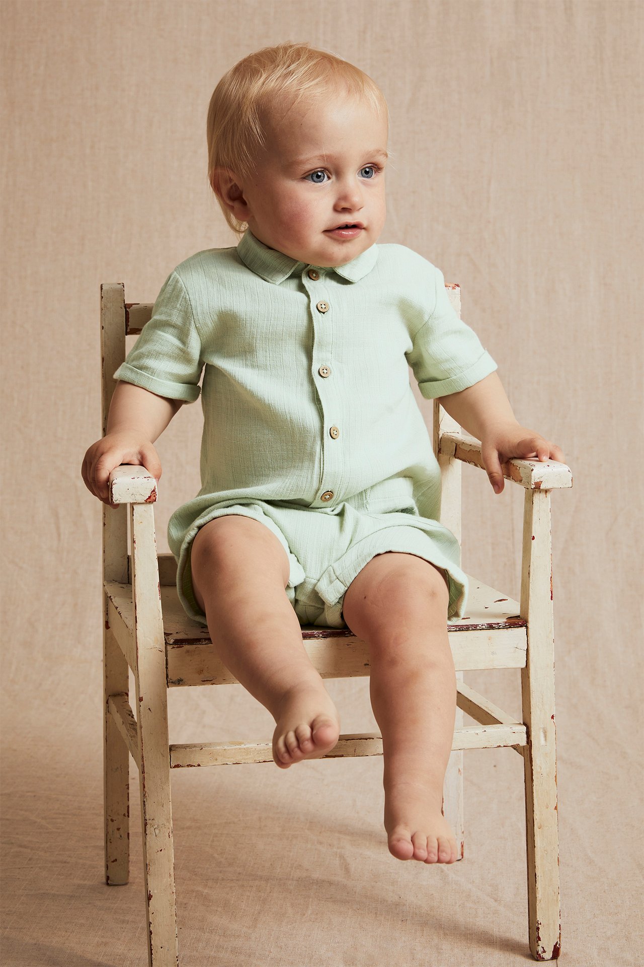 Cotton muslin romper - Green - 4