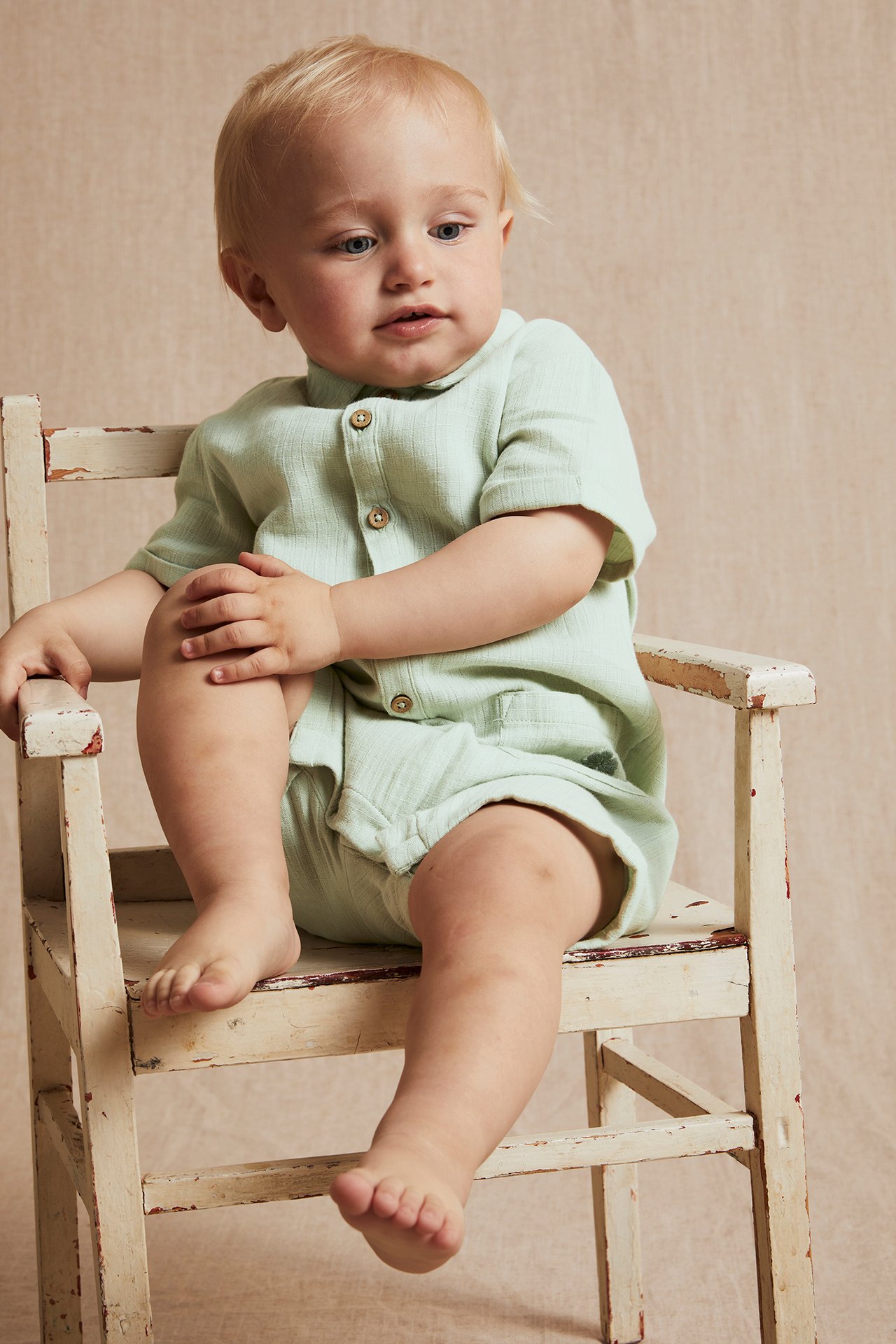 Cotton muslin romper - Green - 3