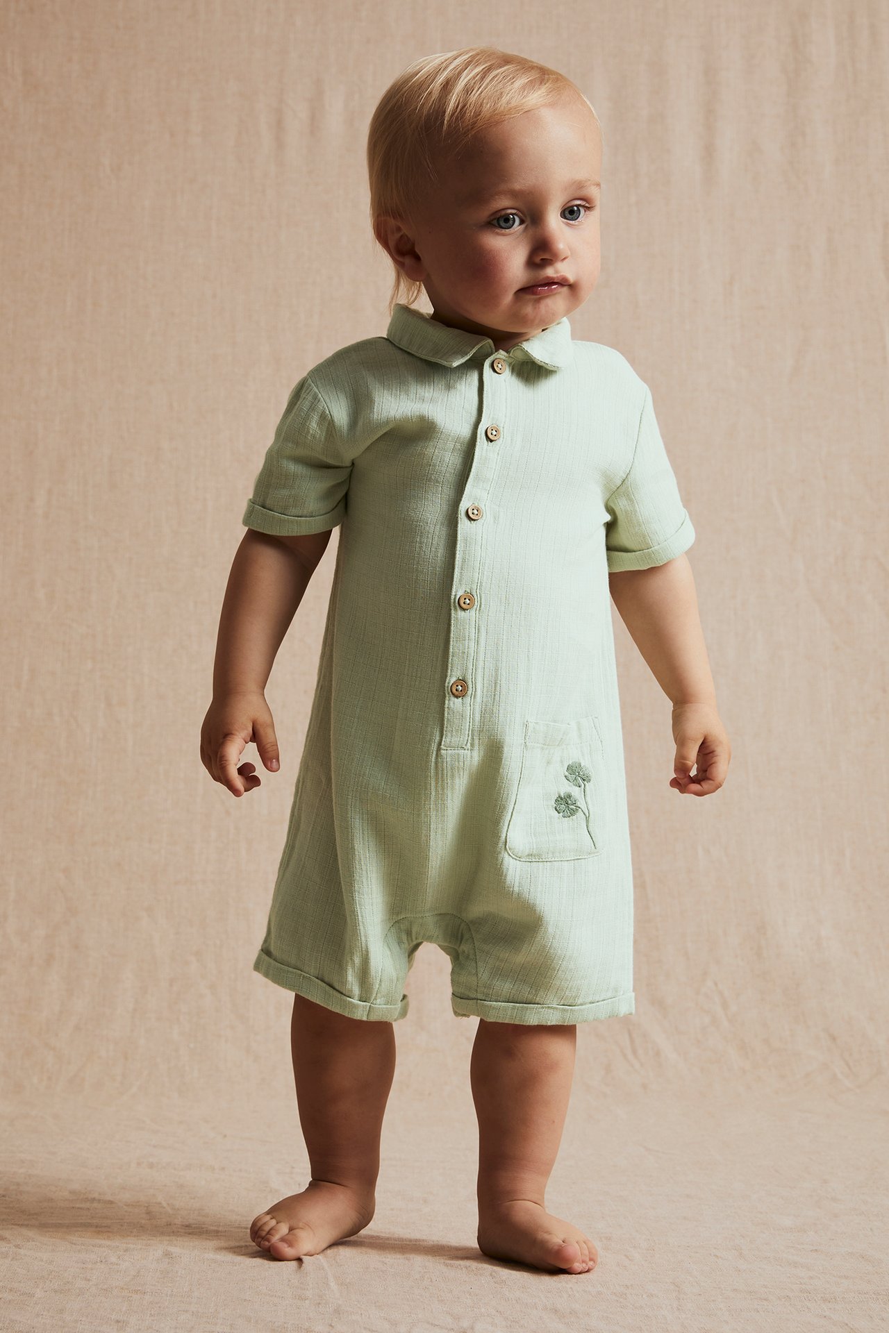 Cotton muslin romper - Green - 1