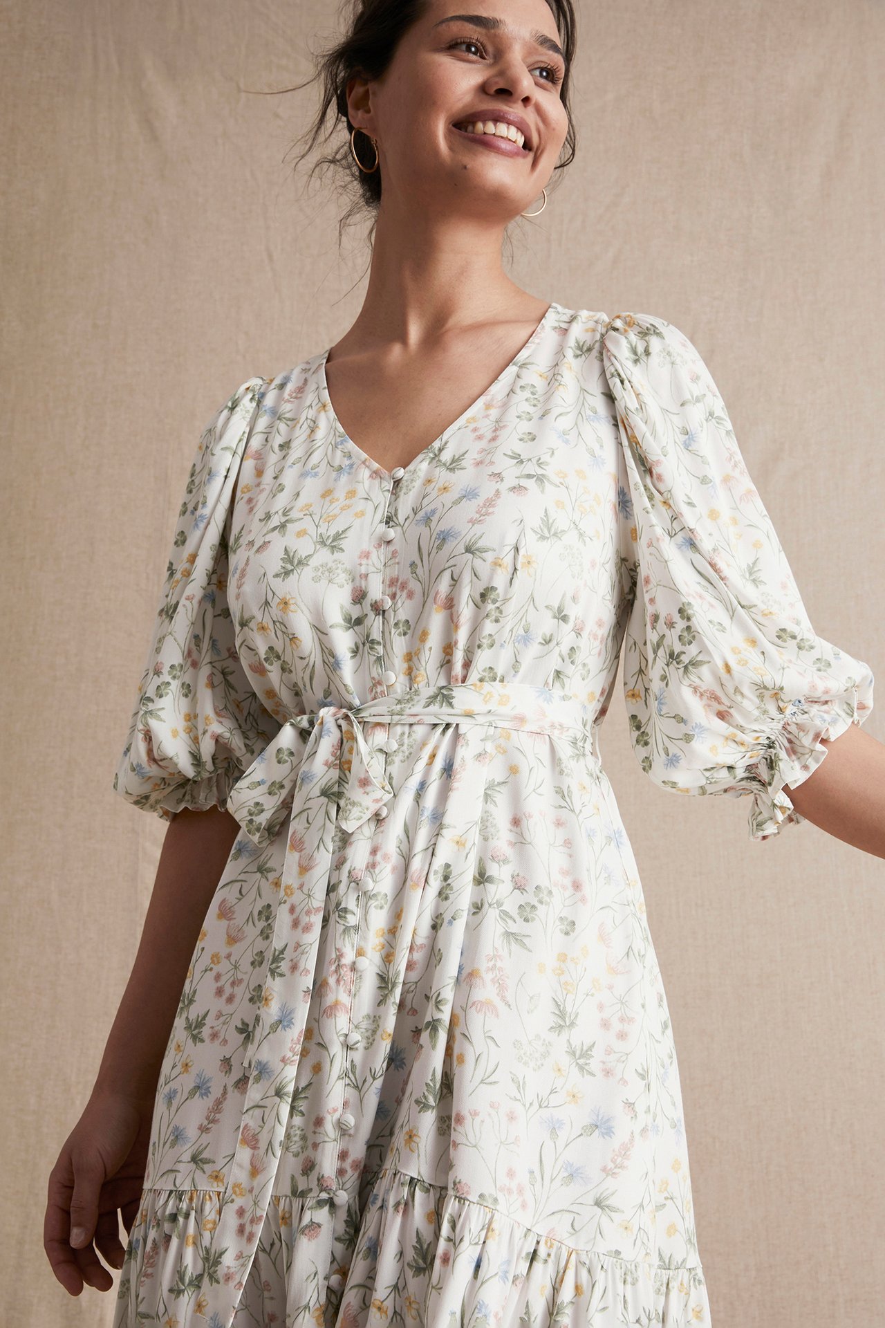 Midikleid mit Wiesenblumenmuster für Damen - Naturweiß - 181 cm/Größe S - 3
