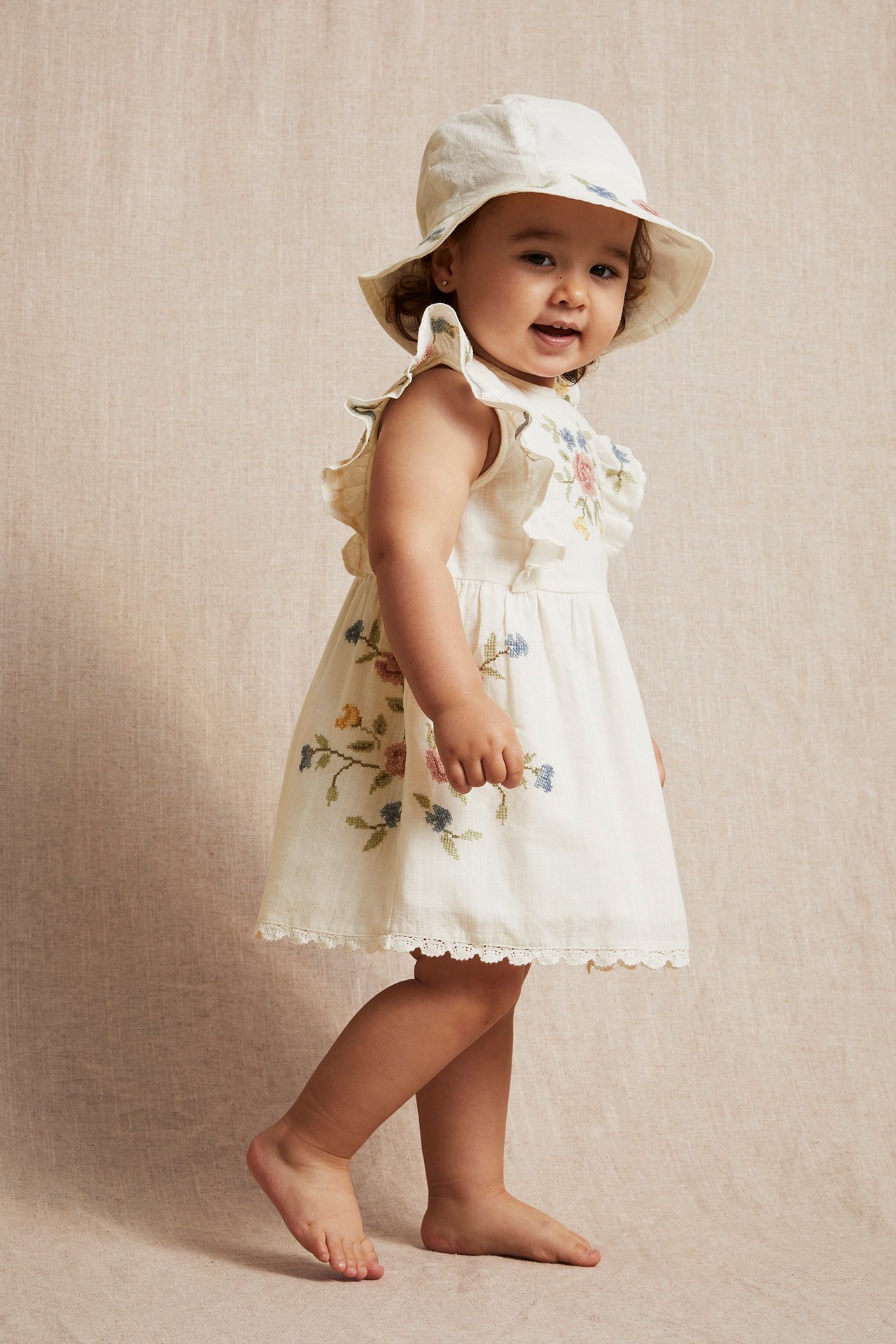 Cross-stitch floral embroidery dress - Off-white - 7