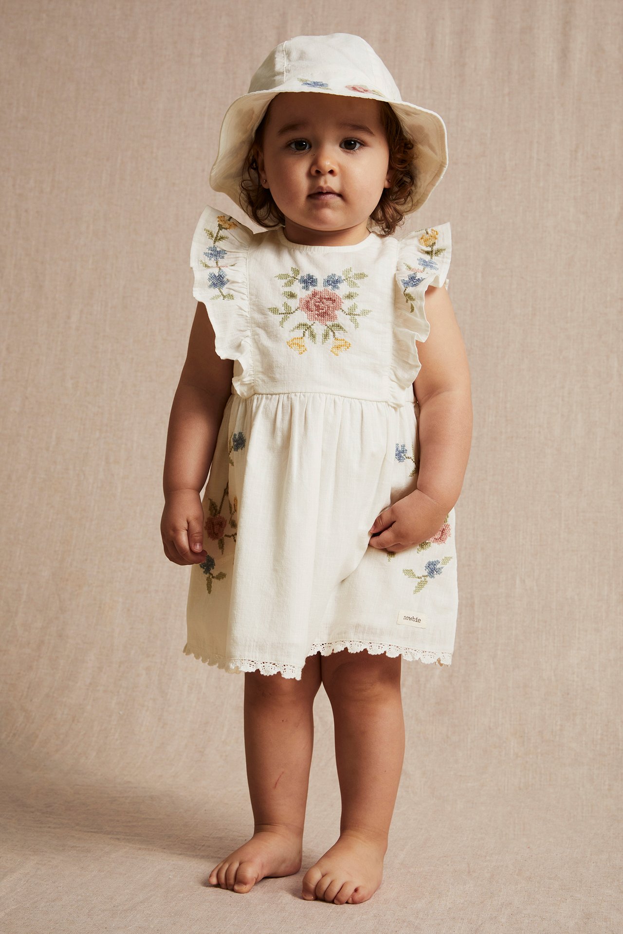 Cross-stitch floral embroidery dress - Off-white - 2