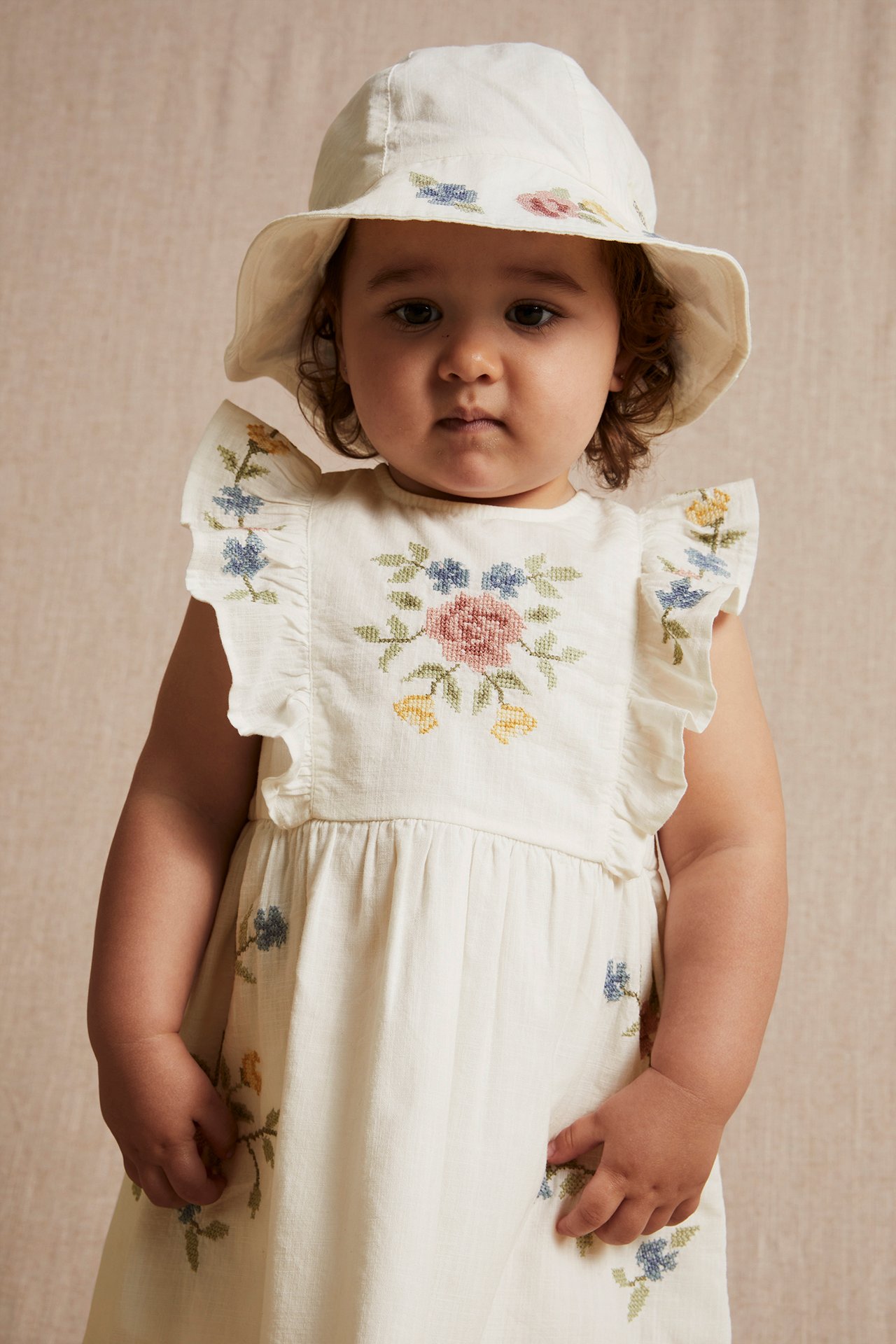 Cross-stitch floral embroidery dress - Off-white - 3