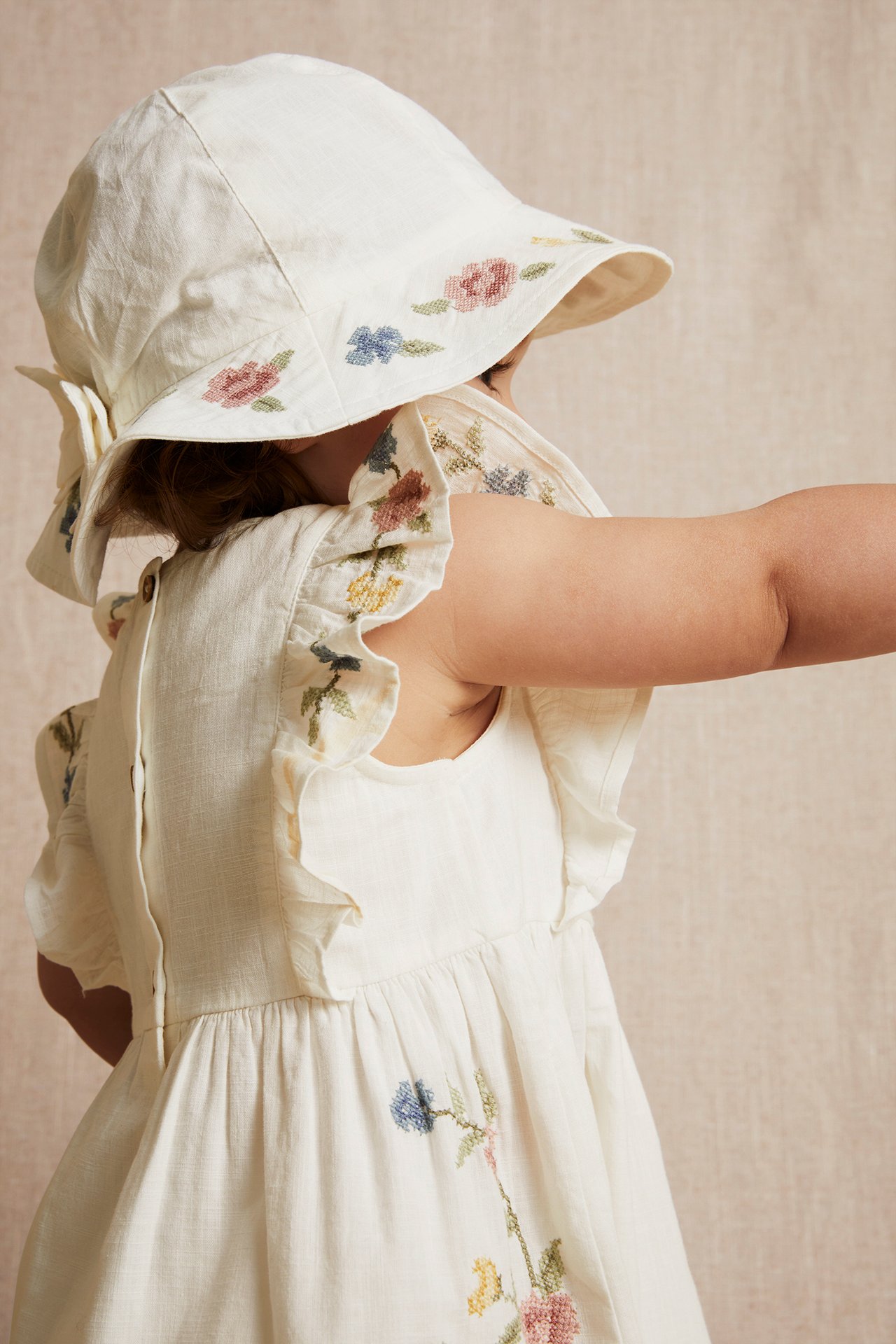 Cross-stitch floral embroidery dress - Off-white - 5