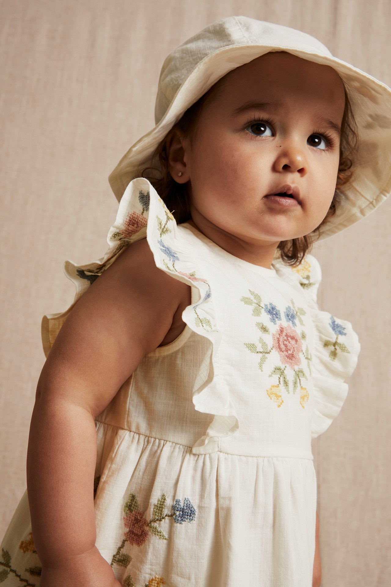 Cross-stitch floral embroidery dress - Off-white - 6