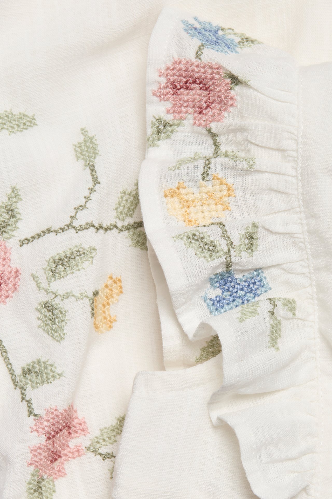 Cross-stitch floral embroidery dress - Off-white - 8
