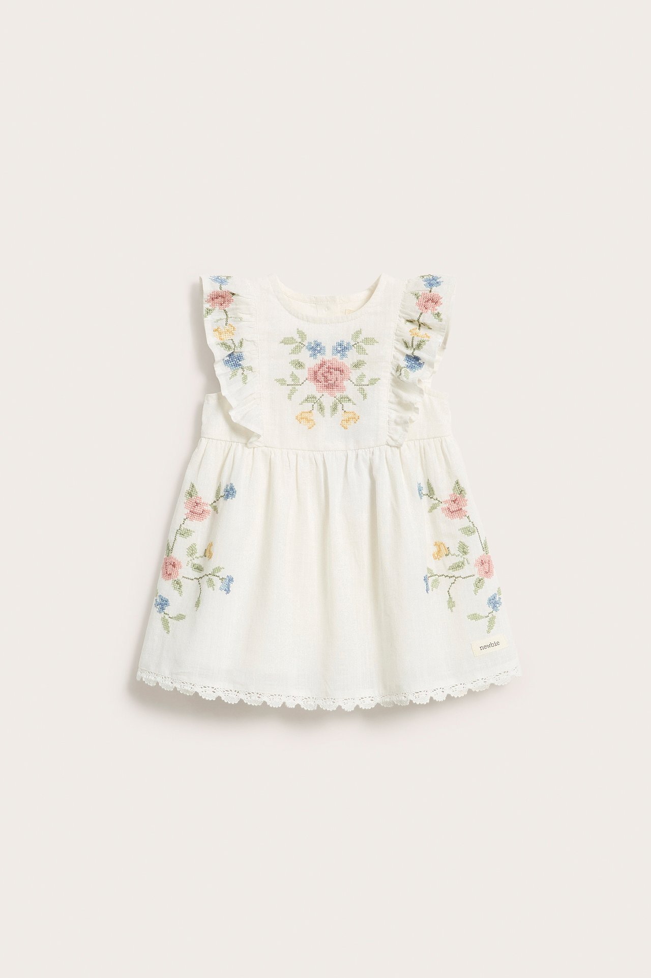 Cross-stitch floral embroidery dress - Off-white - 9
