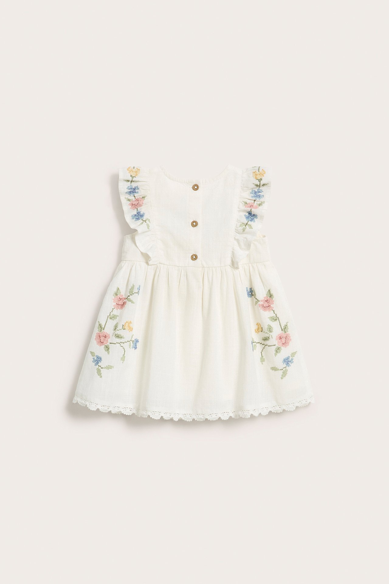 Cross-stitch floral embroidery dress - Off-white - 10