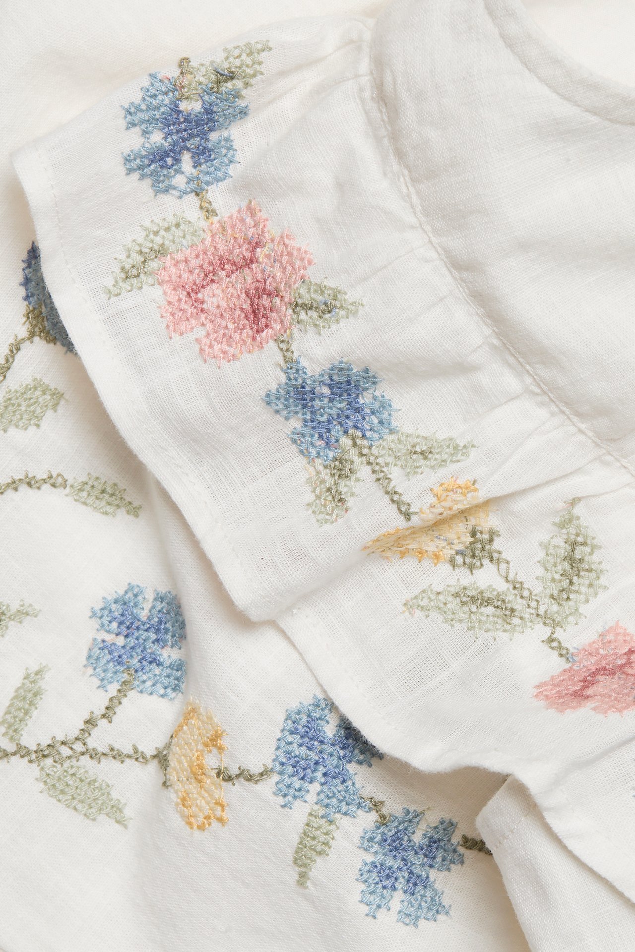 Cross-stitch floral embroidery dress - Off-white - 5