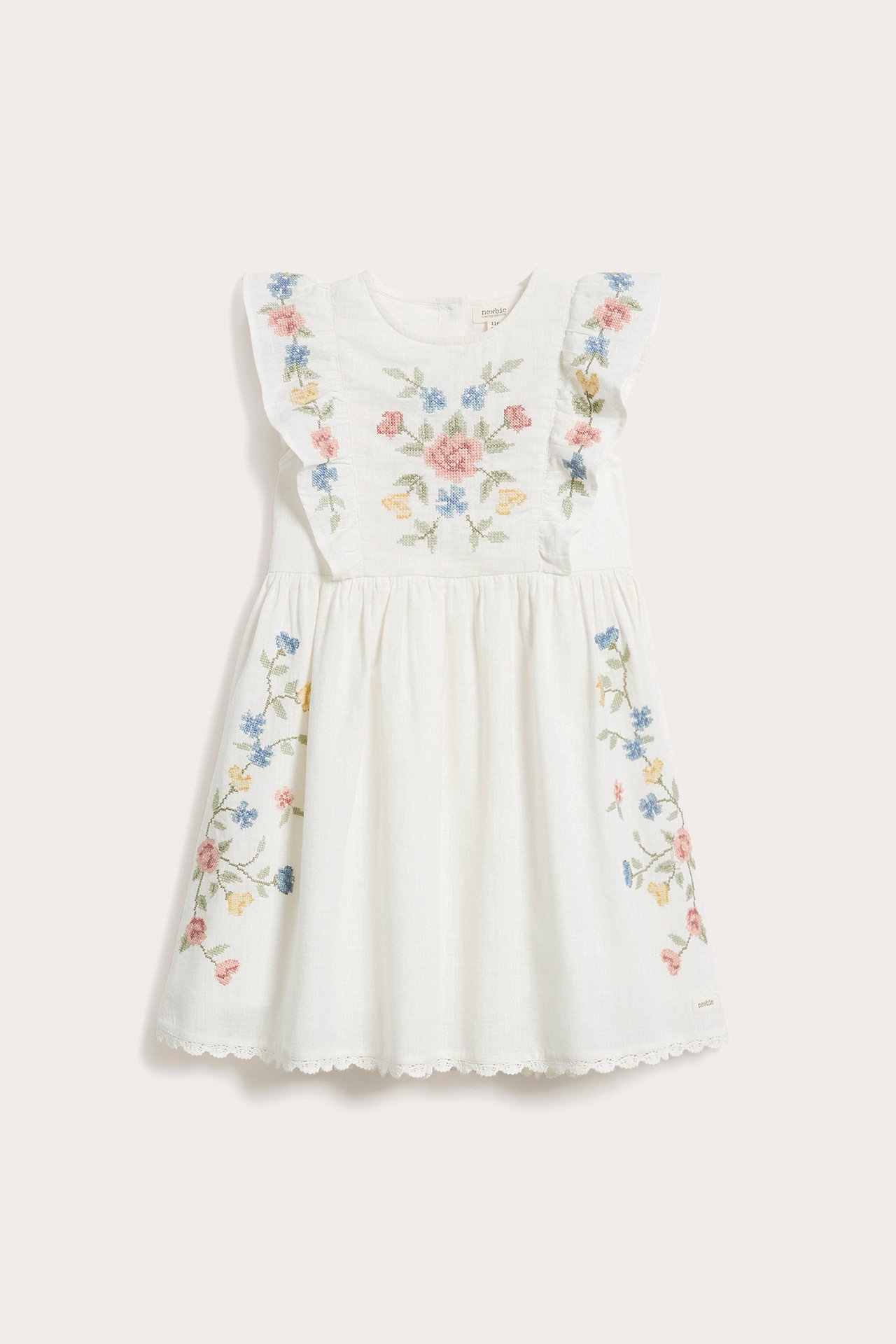 Cross-stitch floral embroidery dress - Off-white - 6