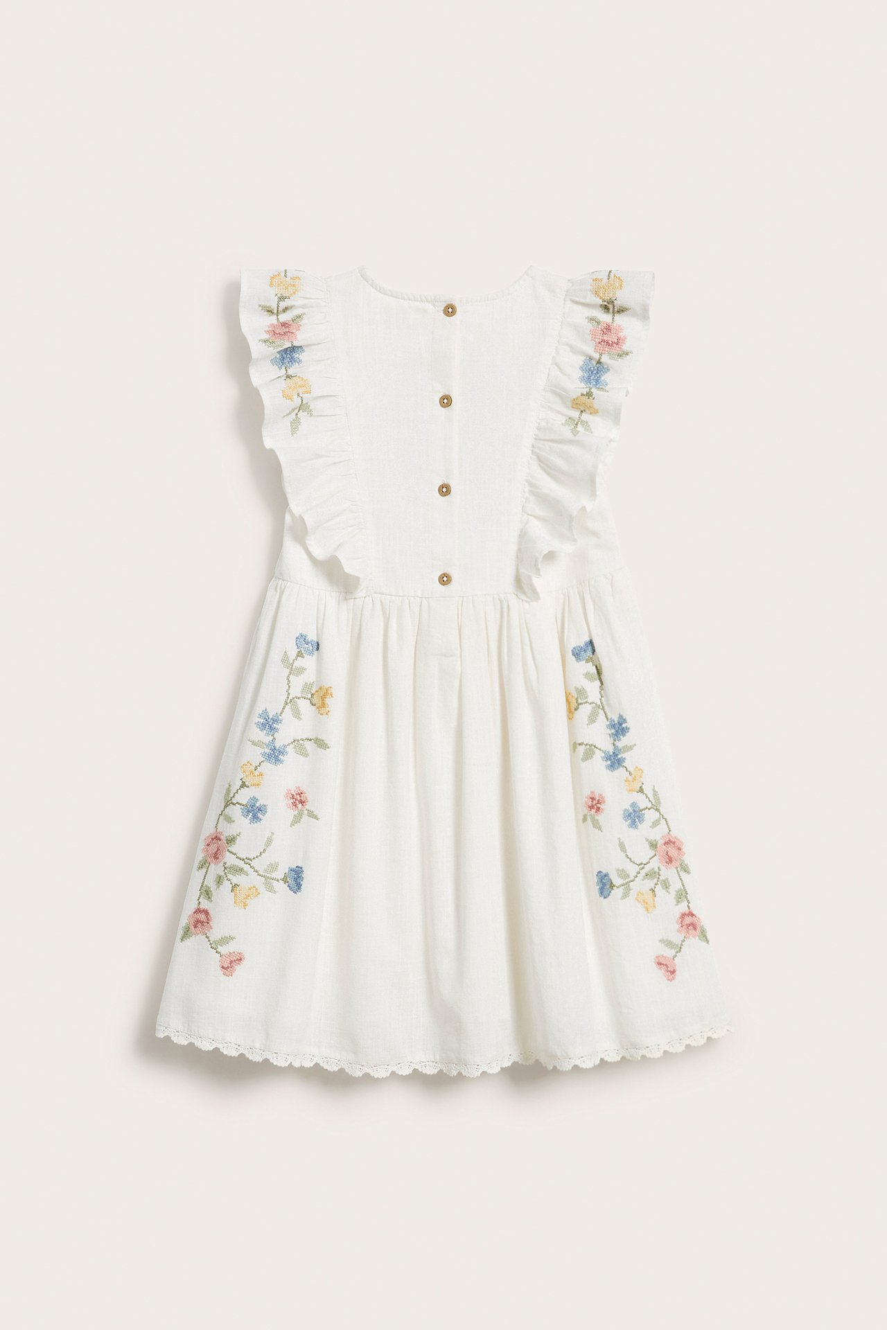 Cross-stitch floral embroidery dress - Off-white - 7