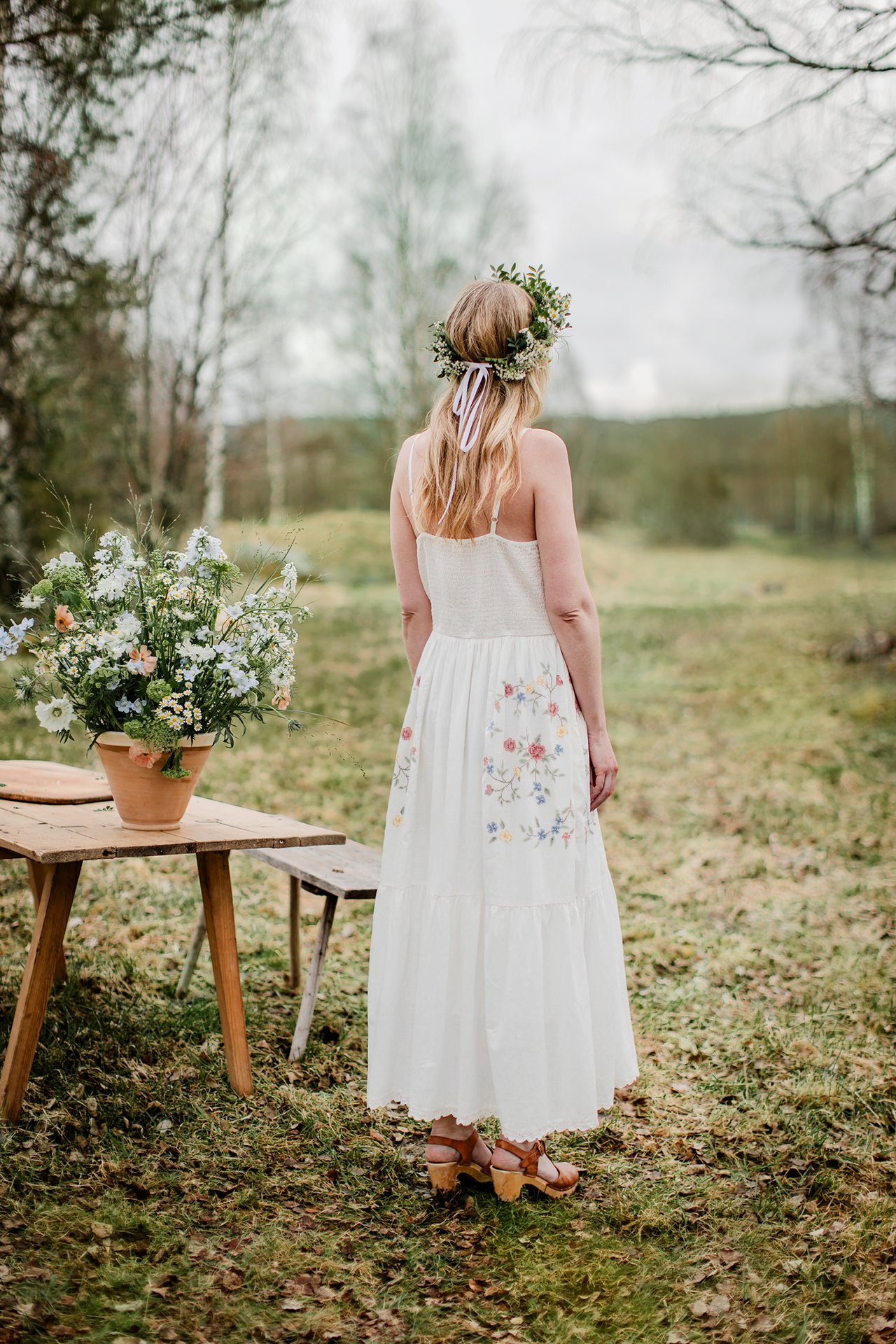 Kleid mit Kreuzstich-Blumenmuster für Damen - Naturweiß - 2