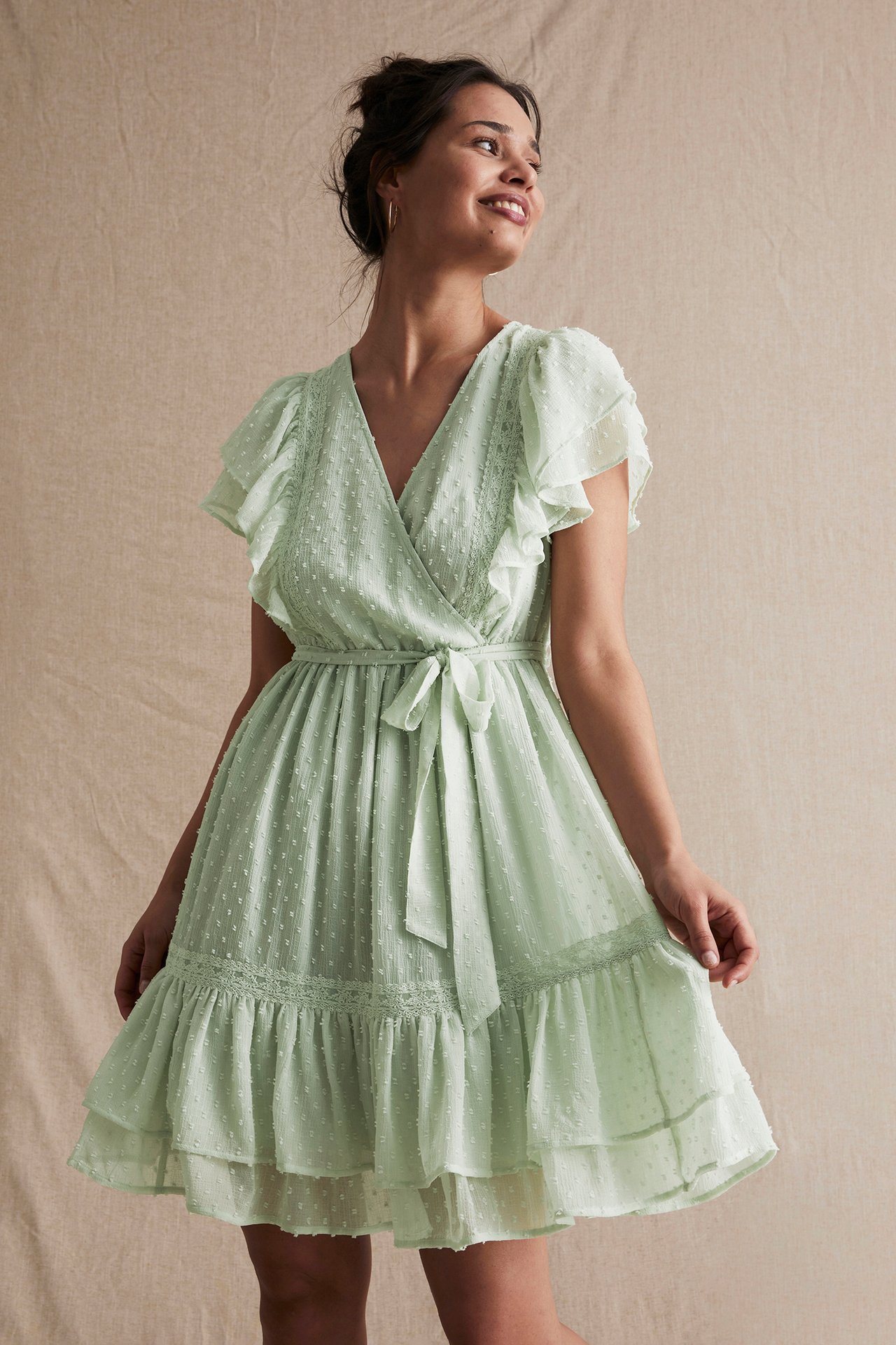 Chiffonkleid mit Pünktchen für Damen - Grün - 3
