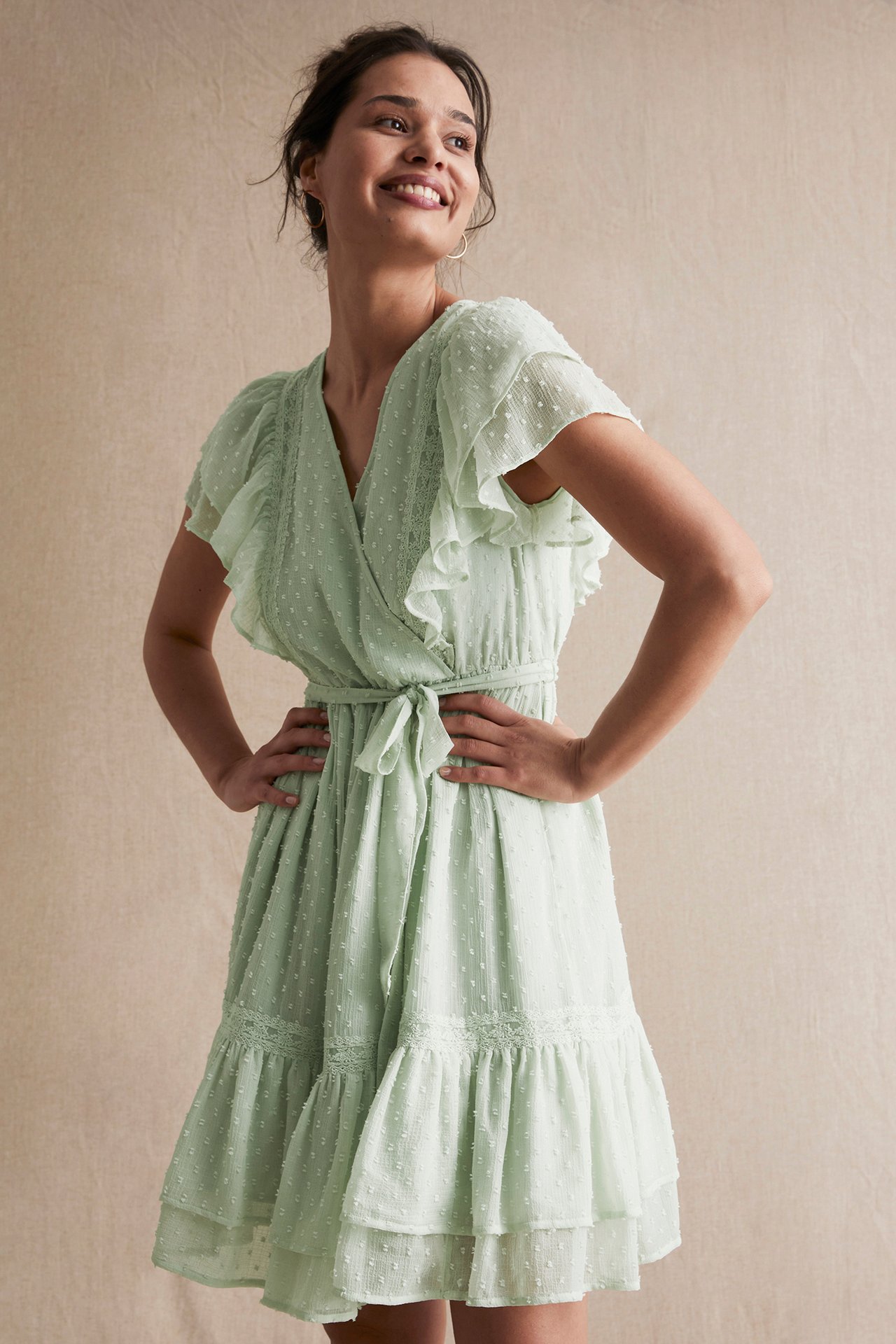 Chiffonkleid mit Pünktchen für Damen - Grün - 5